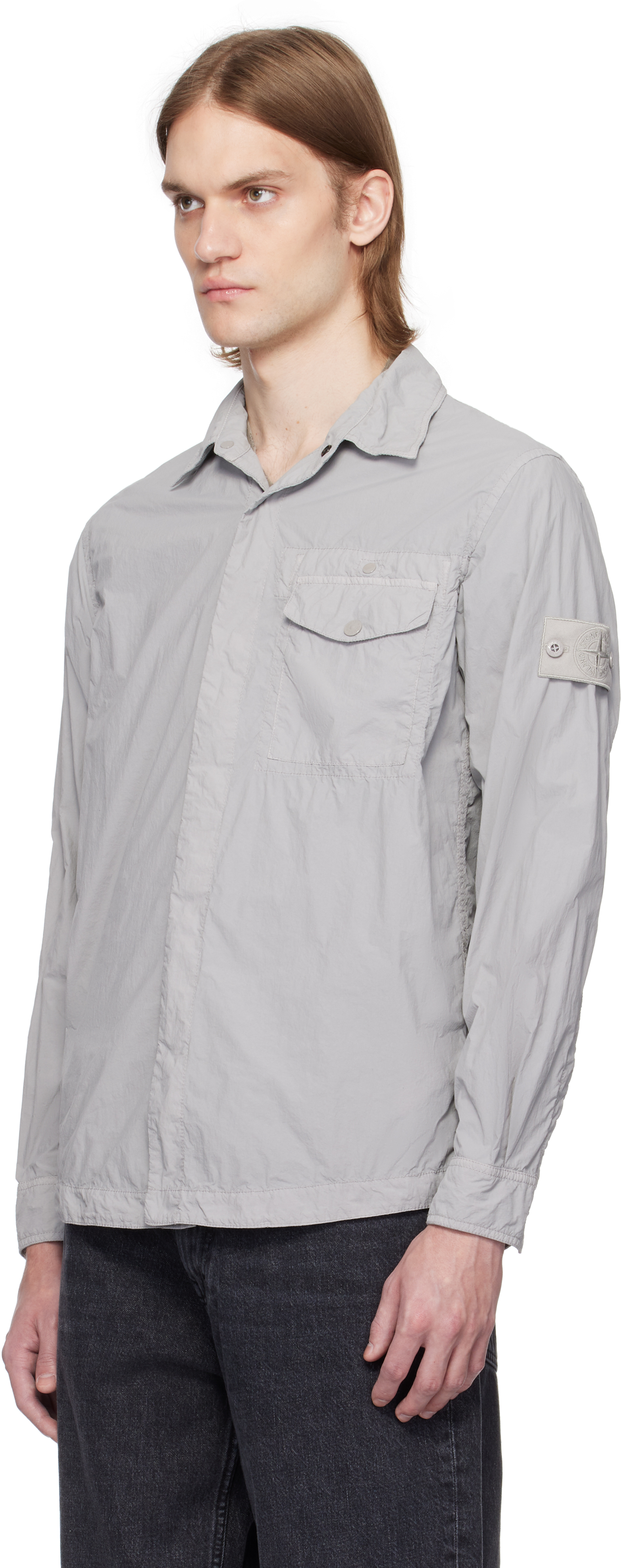Stone Island Gray Nylon Smerigliato Ghost Overshirt In V0064 Dust