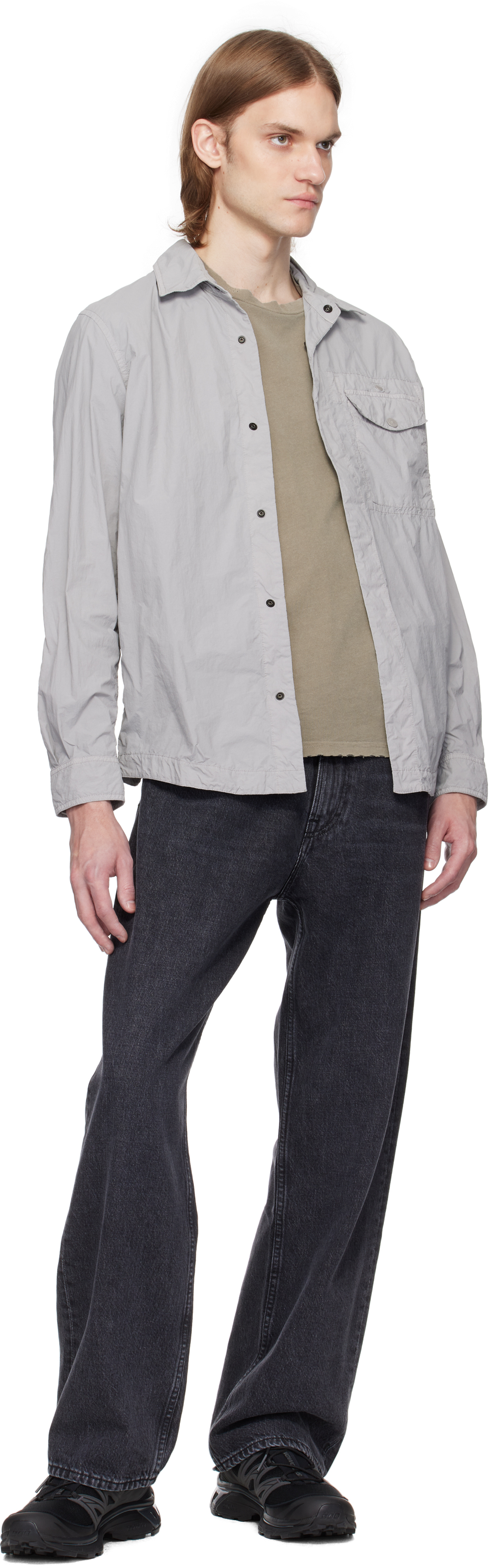 Stone Island Gray Nylon Smerigliato Ghost Overshirt In V0064 Dust
