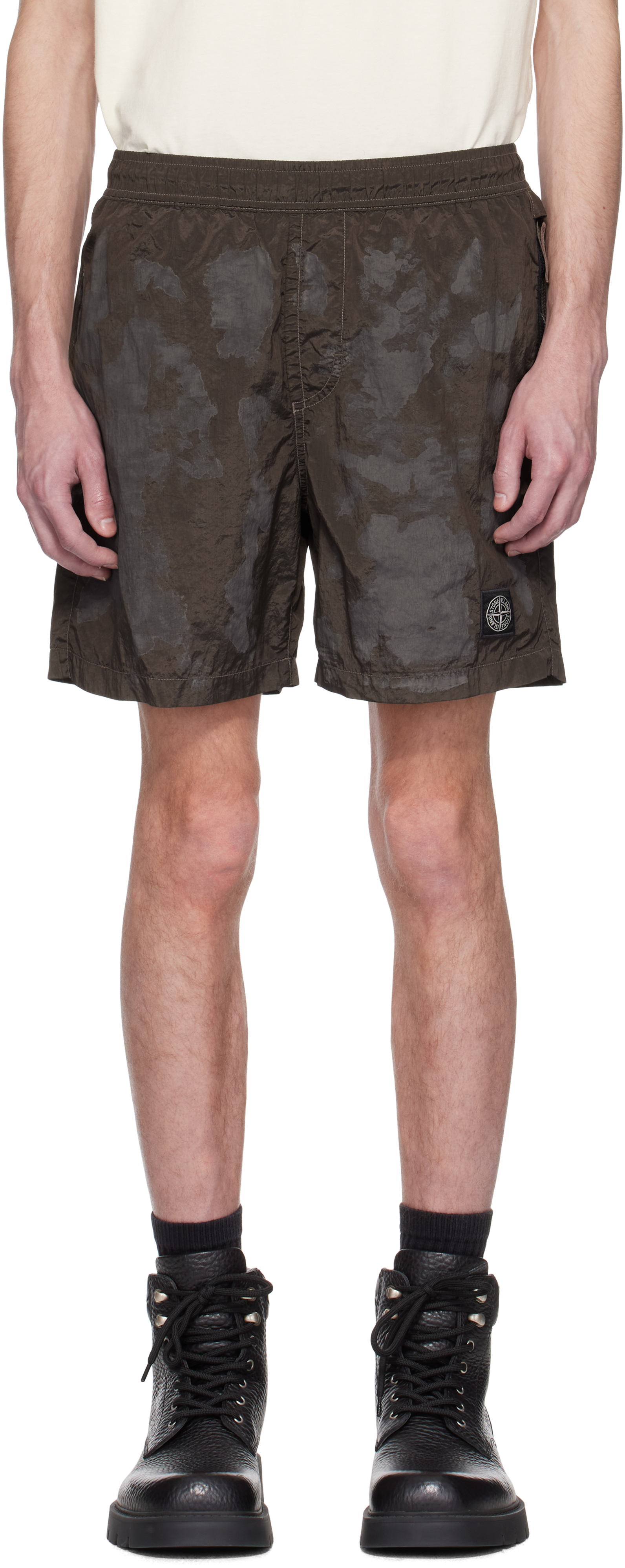 Khaki Nylon Metal Econyl Swim Shorts by Stone Island on Sale