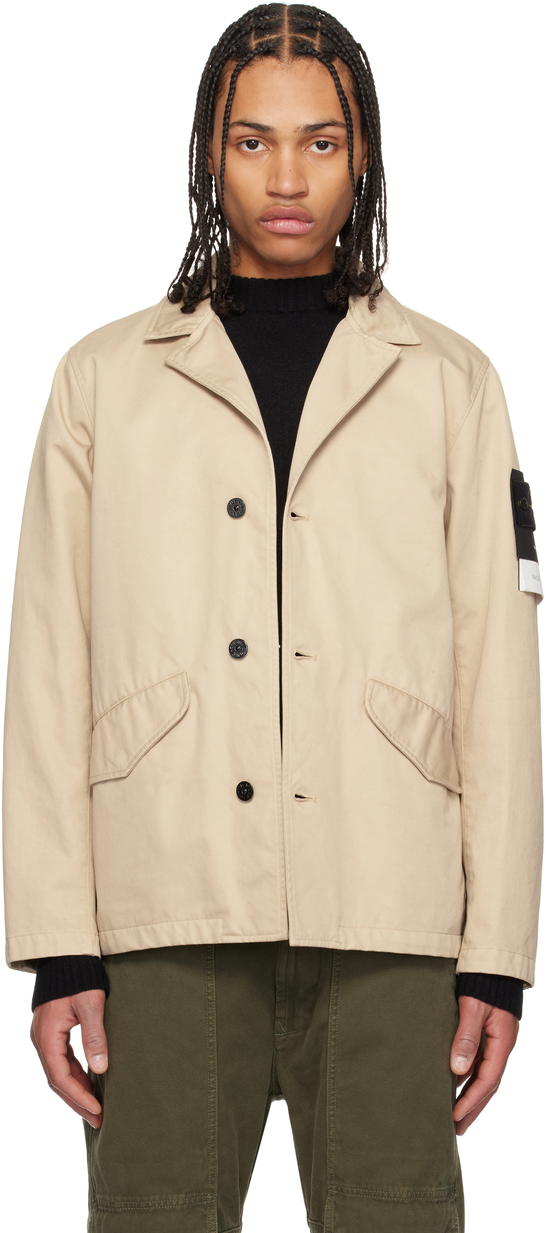 Stone Island: Beige A100003 Raso Gommato 3L Blazer | SSENSE Stone Island: Beige A100003 Raso Gommato 3L Blazer | SSENSE