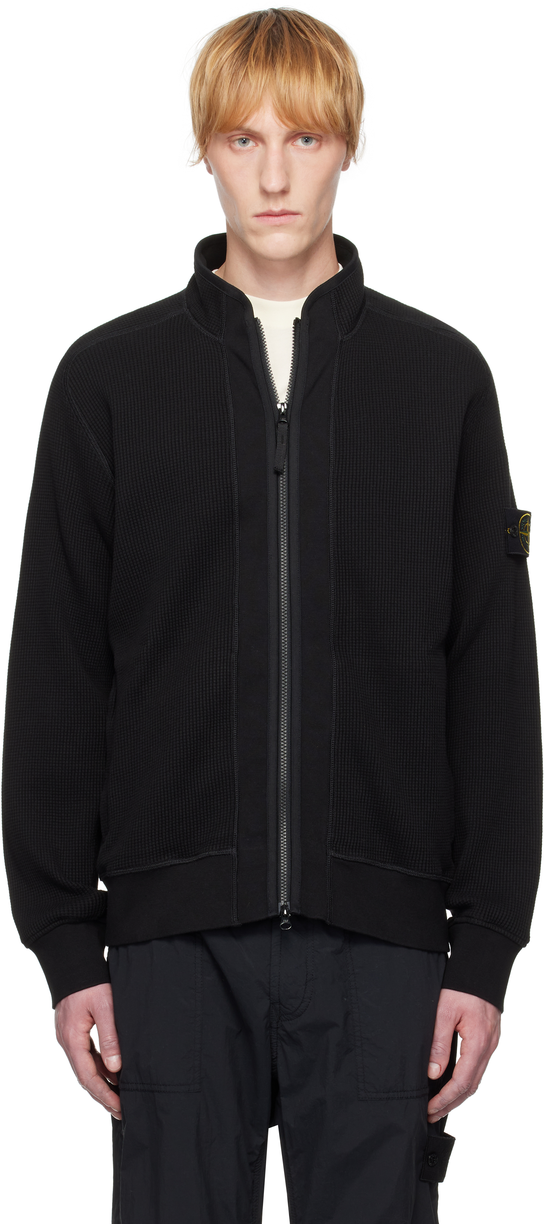 Black Organic Cotton Waffle Fleece Sweatshirt