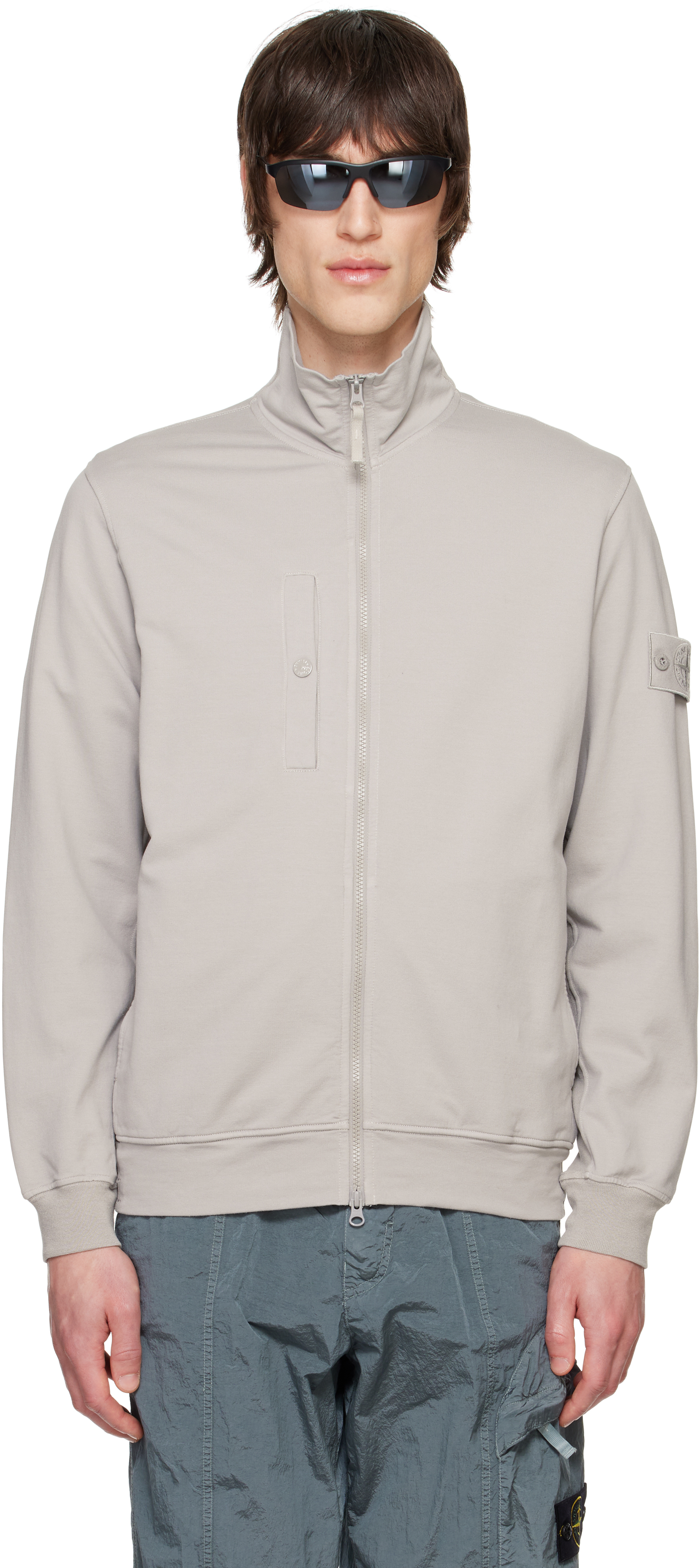 Stone Island Gray Cotton Stretch Zip Up Jacket In V0064 Dust