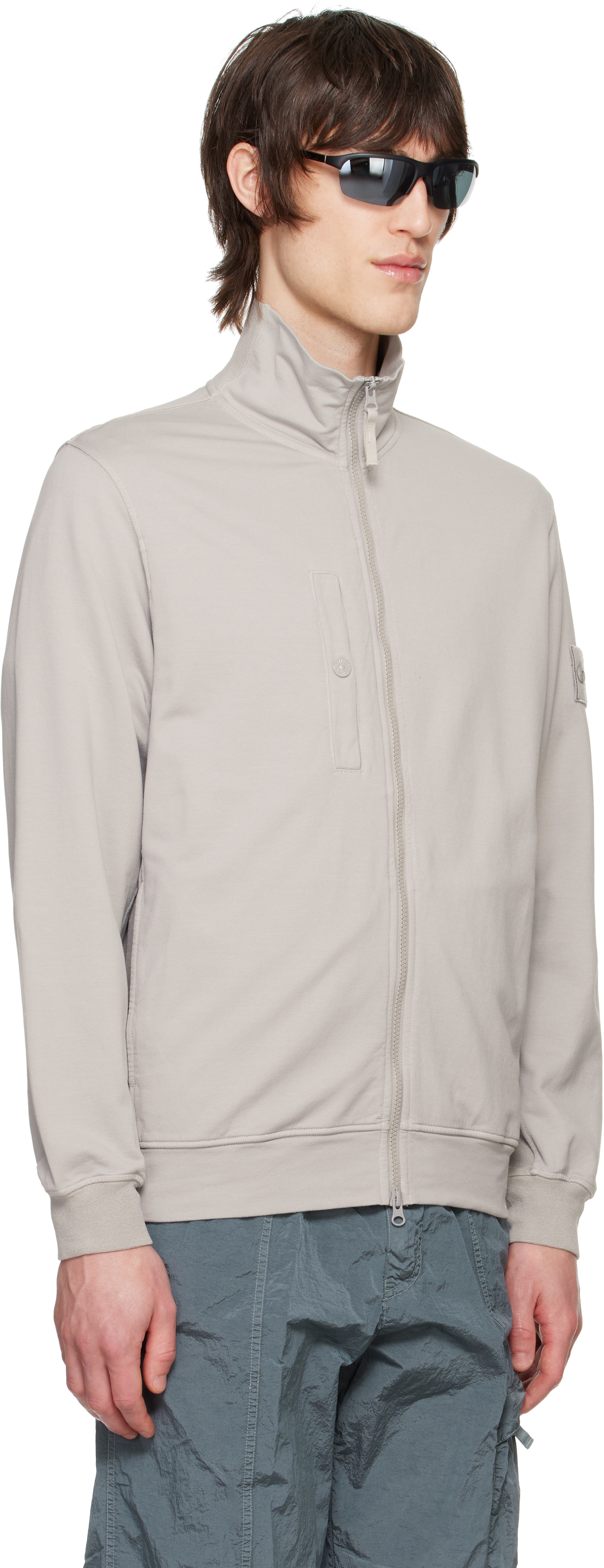 Stone Island Gray Cotton Stretch Zip Up Jacket In V0064 Dust