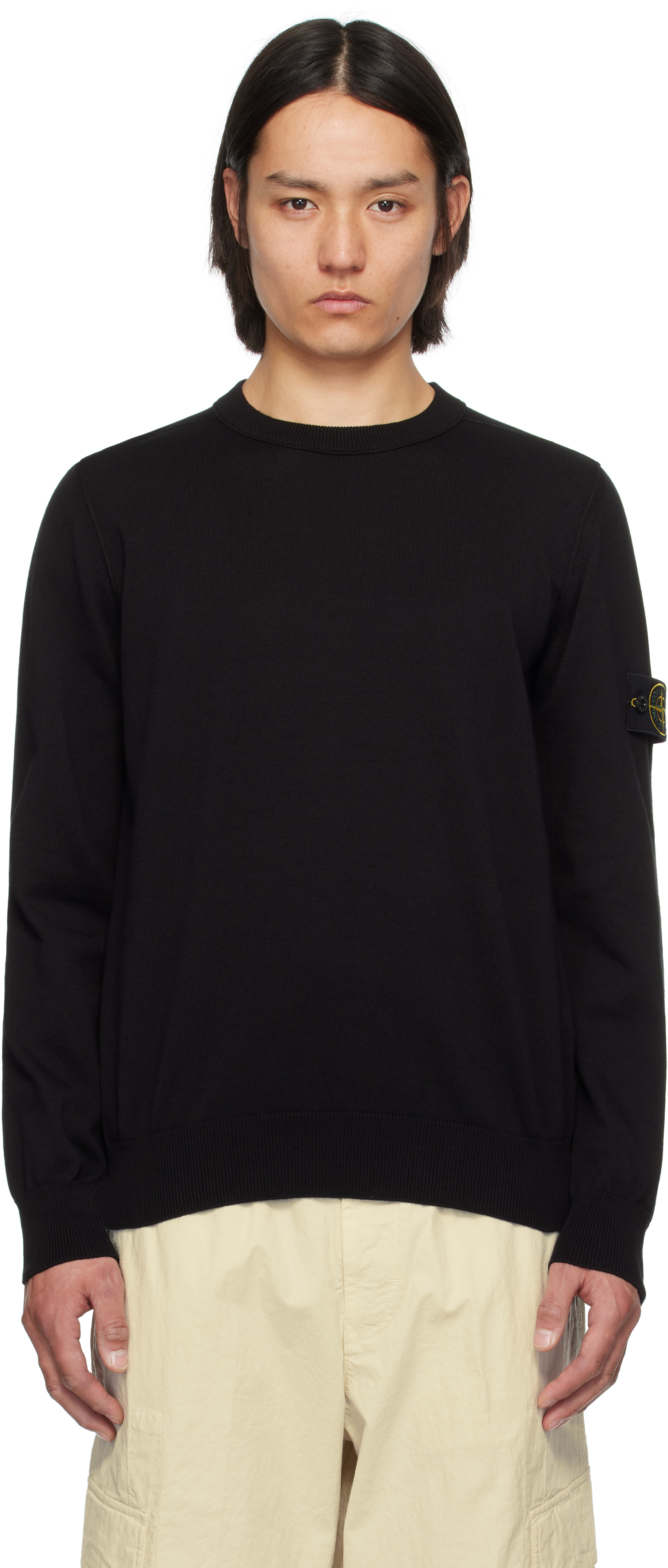 Noir Pull Island Stone Island: Pull Noir En Coton Bio SSENSE France