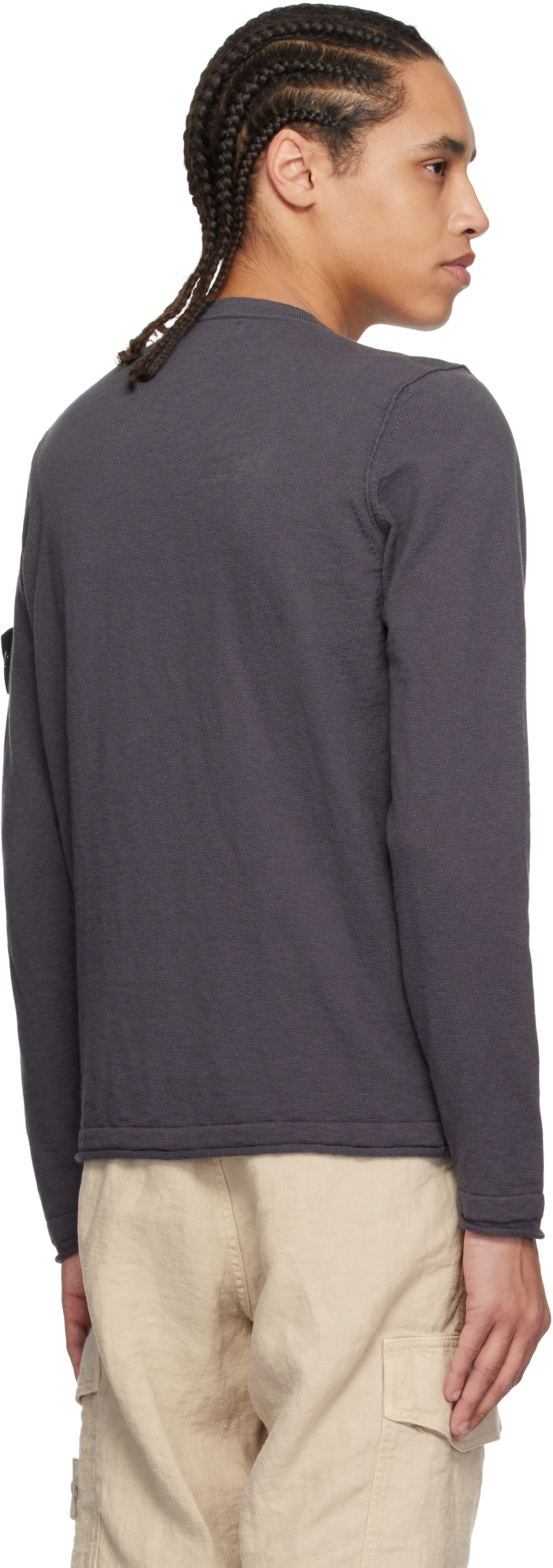Stone Island Round-neck Sweatshirt With Ribbed Cuffs And Logo Detail In V0065 Charcoal