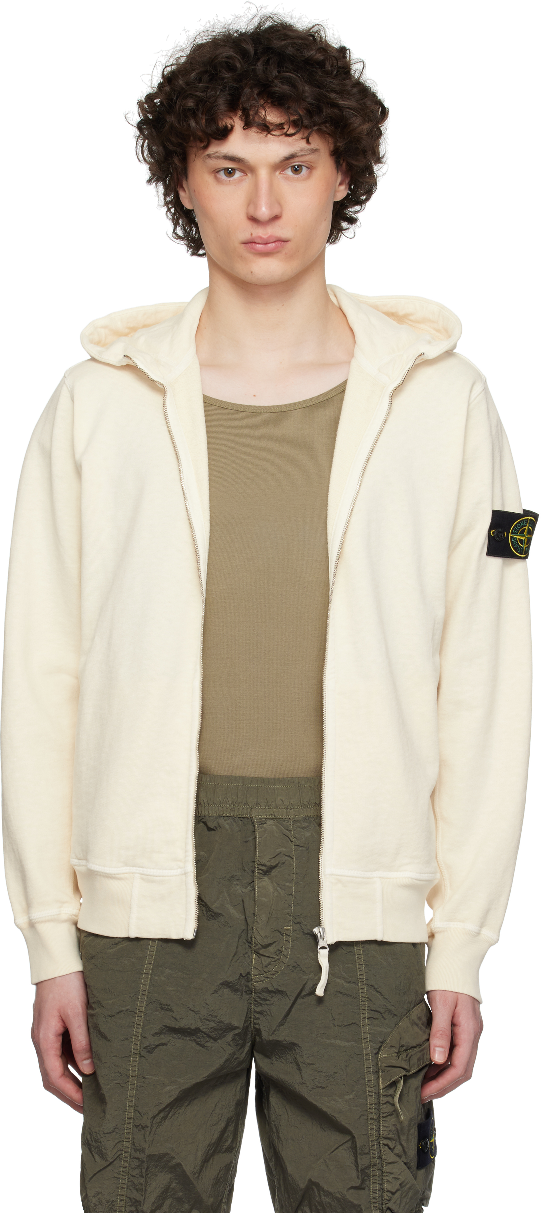 Off-White Malfilé Fleece Old Effect Hoodie by Stone Island