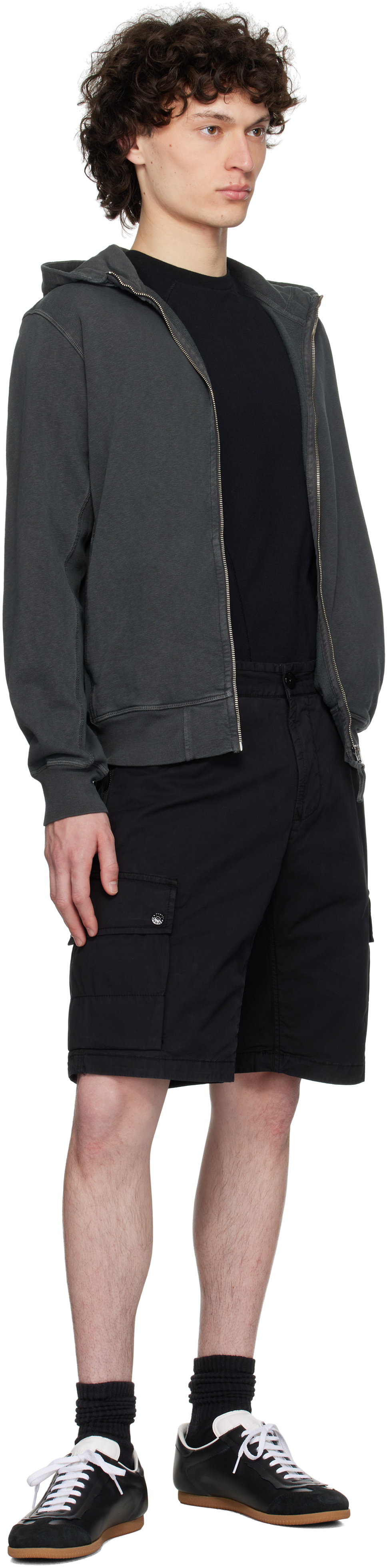 Stone Island Front Zip Closure Grey Zipper Hoodie In V0165 Charcoal