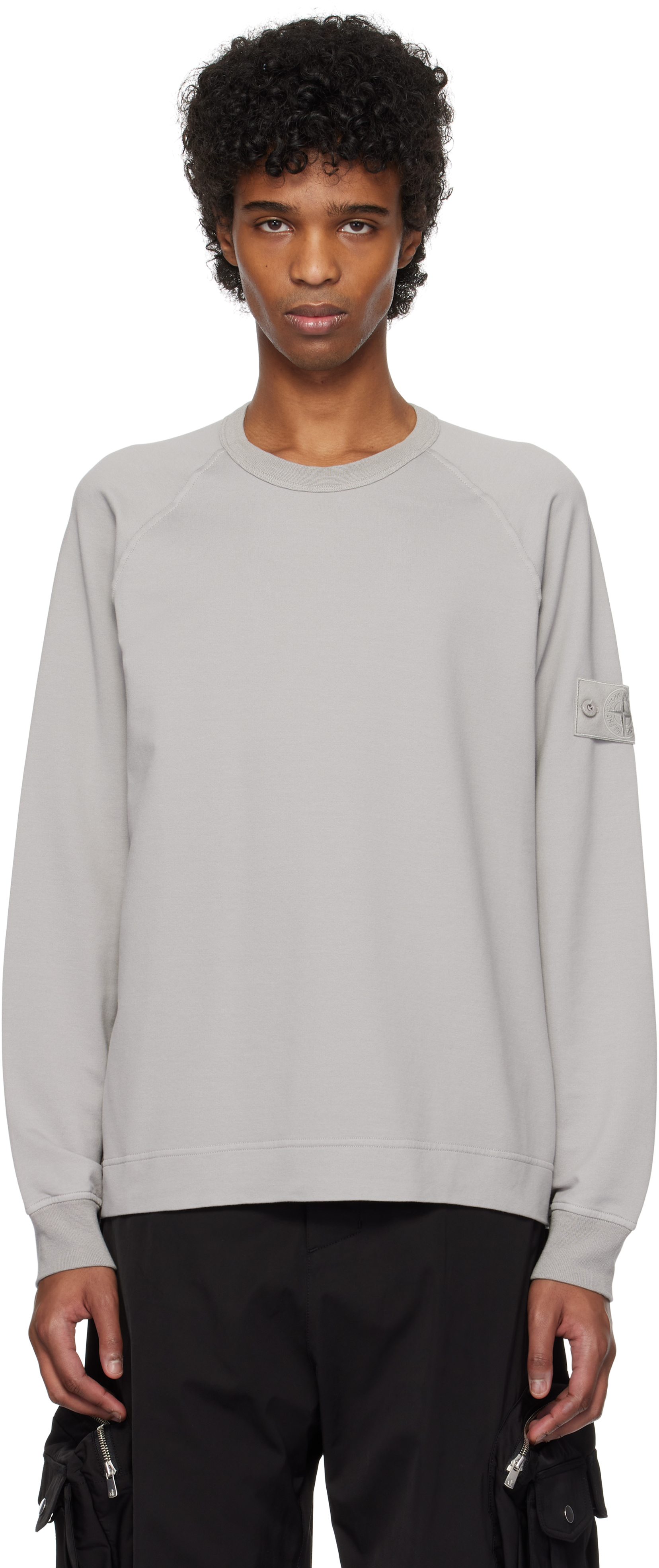 STONE グレー コットン ストレッチ フリース スウェットシャツ STONE グレー コットン ストレッチ フリース スウェットシャツ