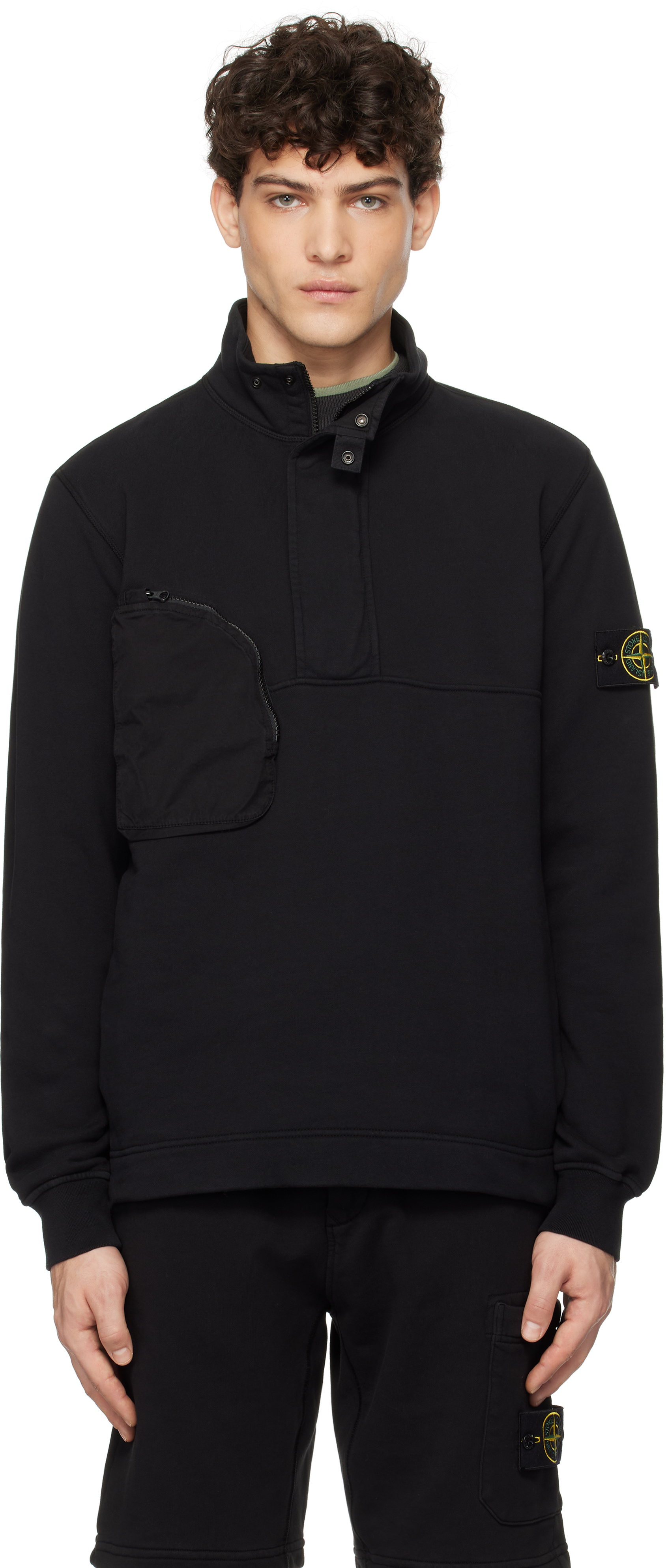 Black Cotton Fleece Garment Dyed Sweatshirt