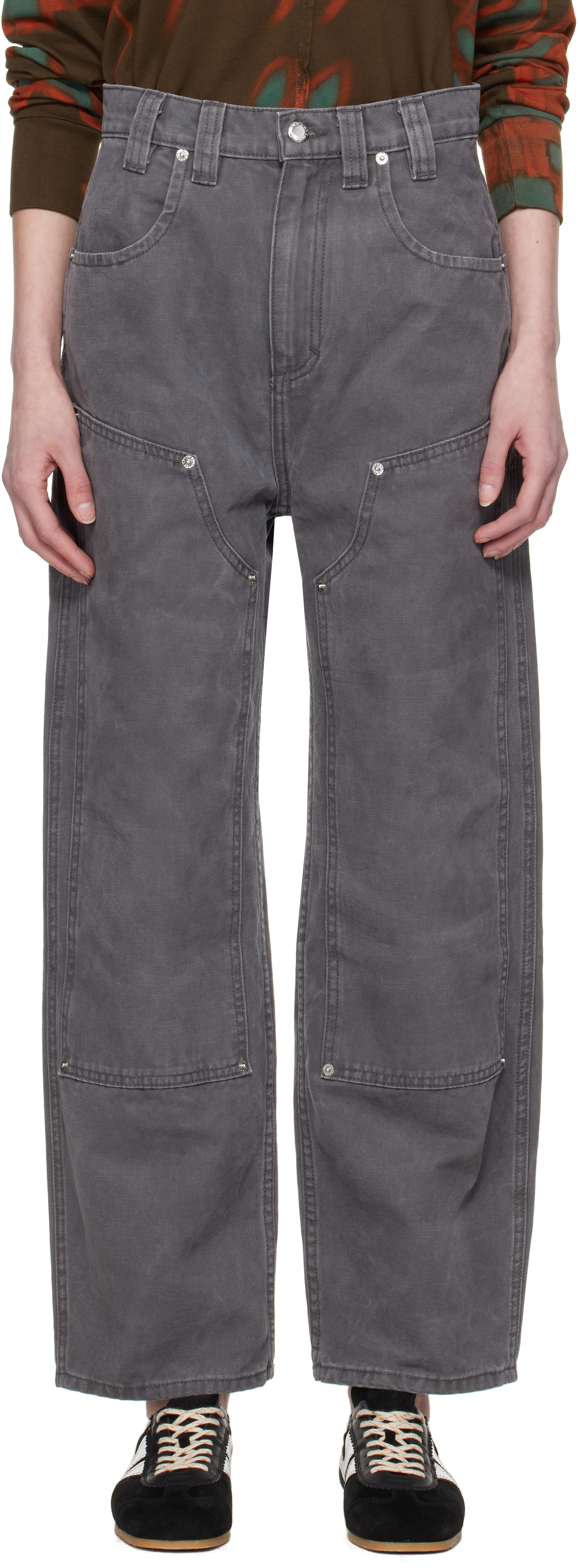 Gray Double Knee Baggy Jeans