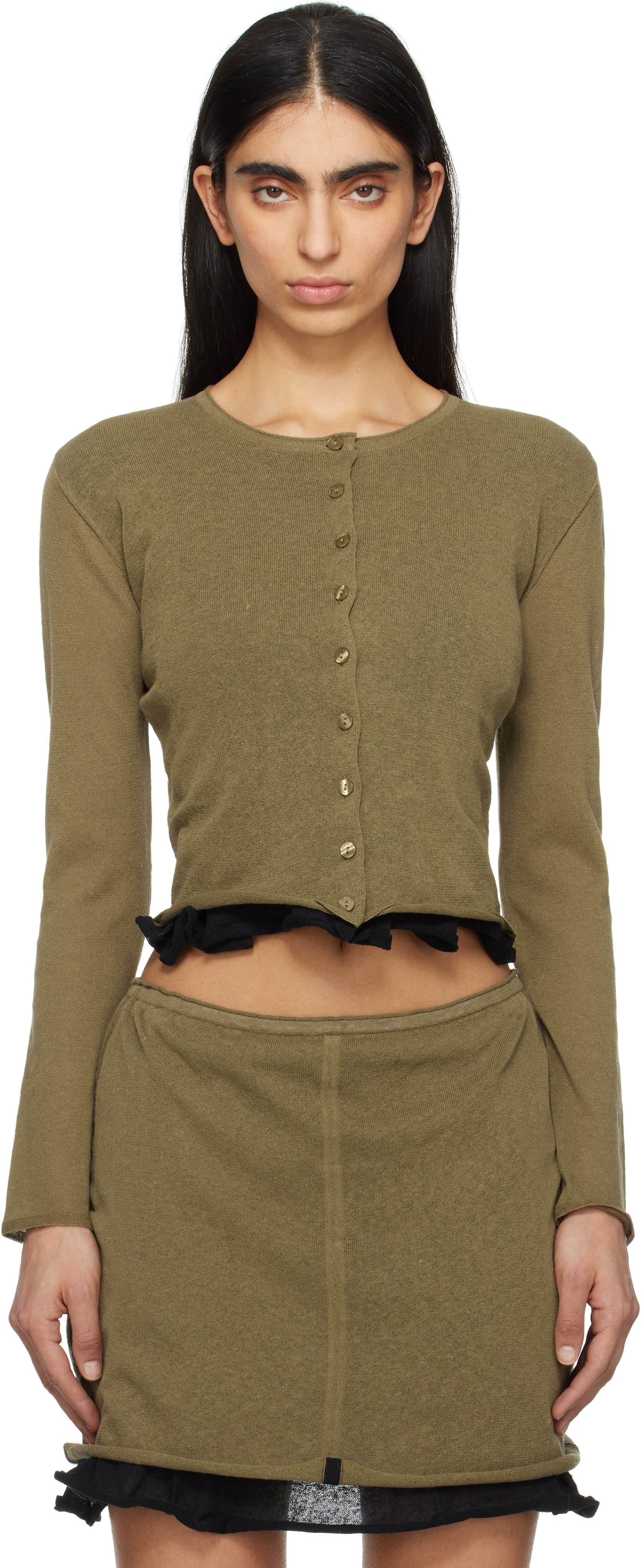 Eckhaus Latta: Brown Veil Cardigan | SSENSE Eckhaus Latta: Brown Veil Cardigan | SSENSE
