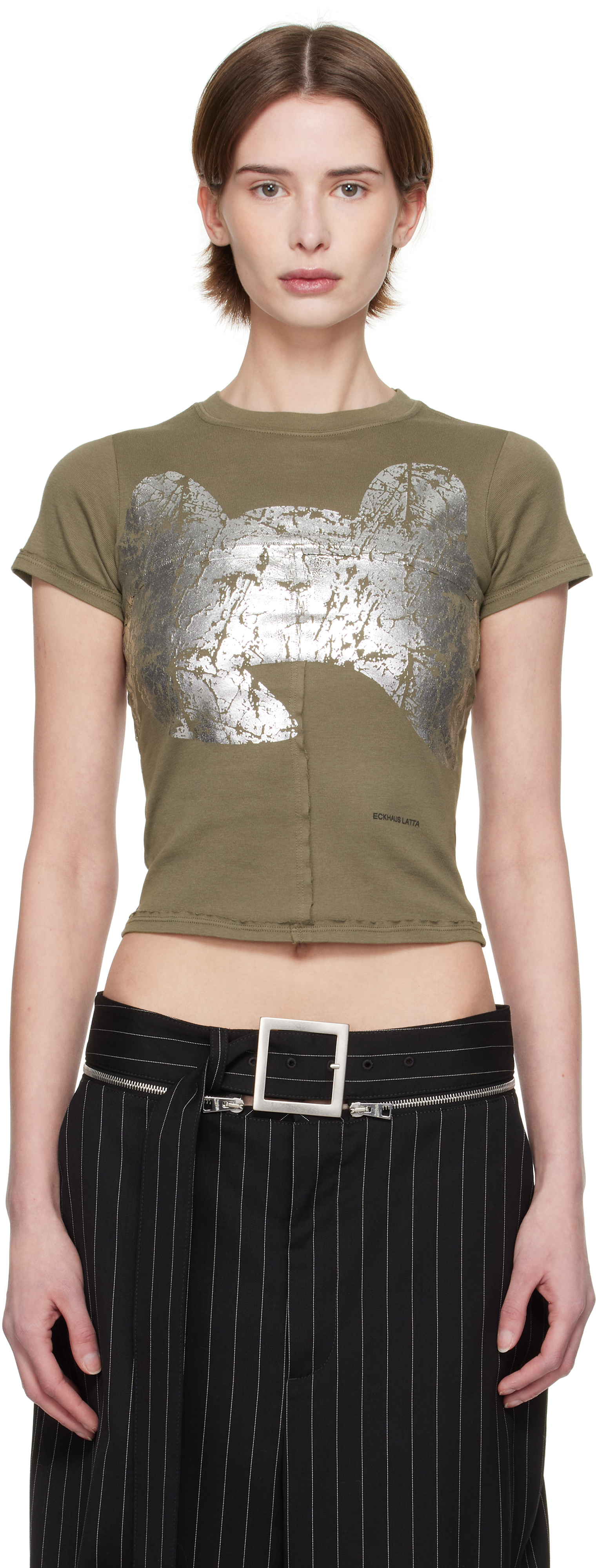 Shop Eckhaus Latta Taupe Lapped Baby T-shirt In Reflector