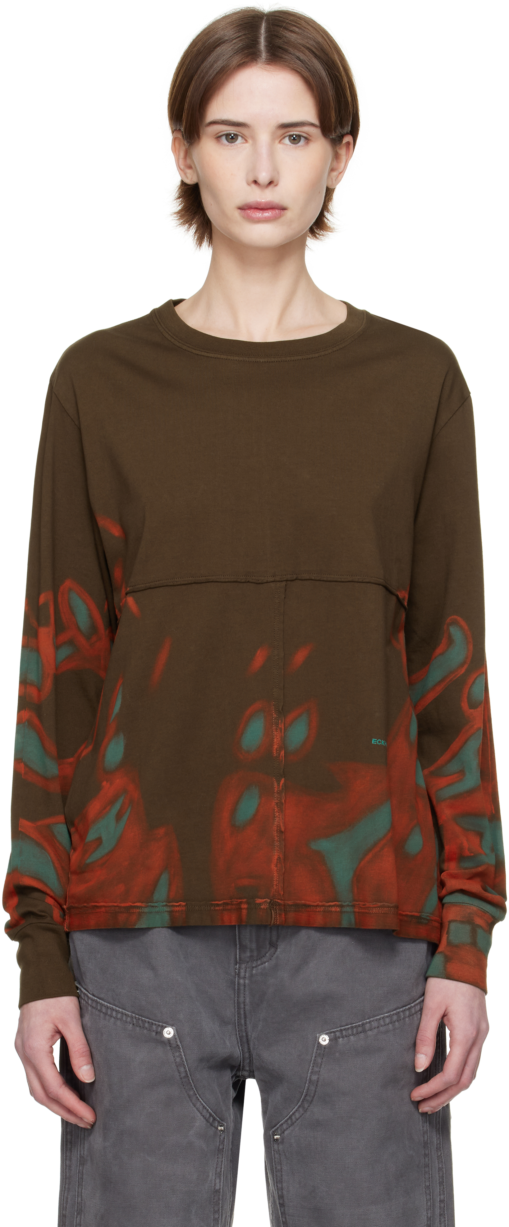 Brown Lapped Long Sleeve T-shirt