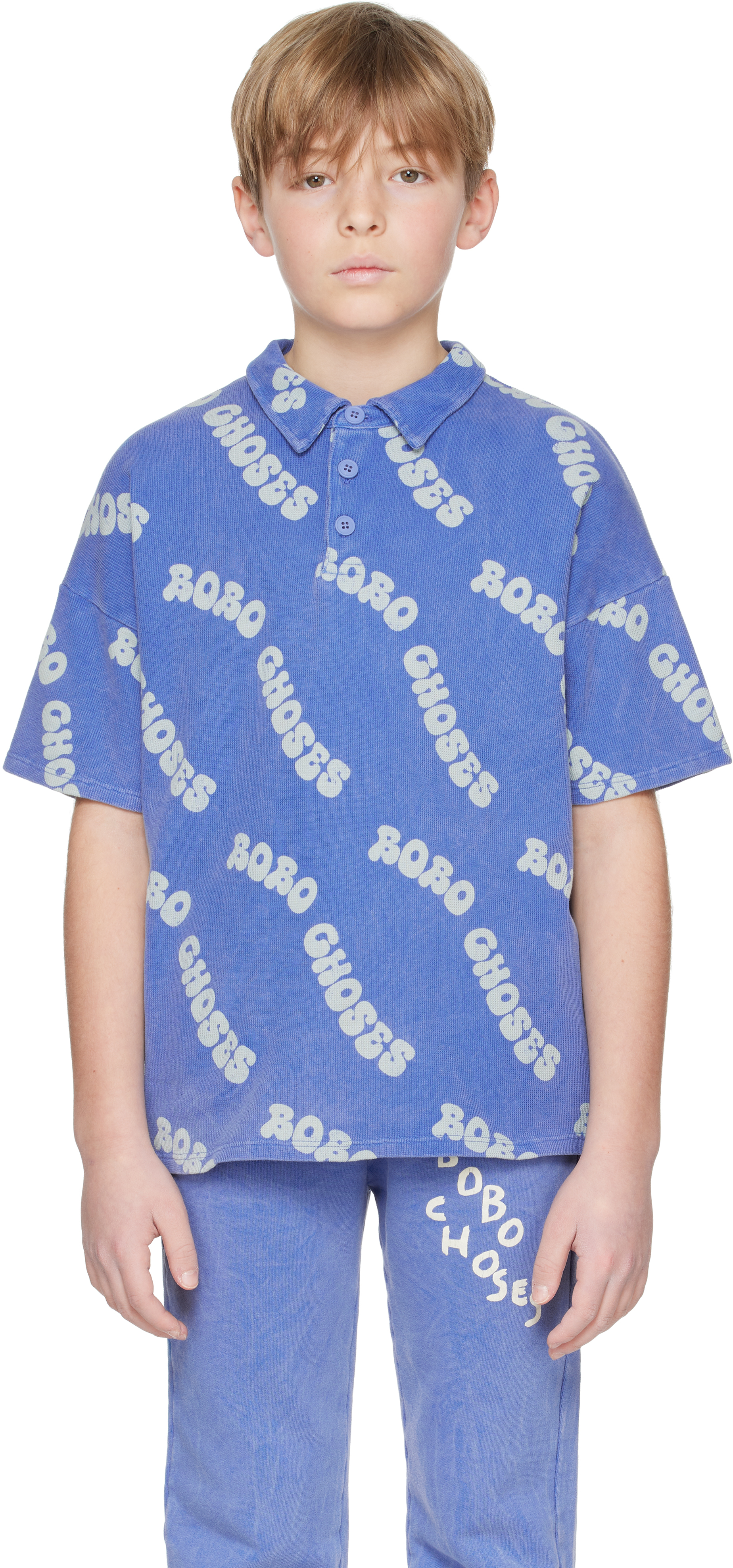 トップス BOBOCHOSES Chekered Blue polo Bobo Choses Blue Checkered Polo – Panda and Cub