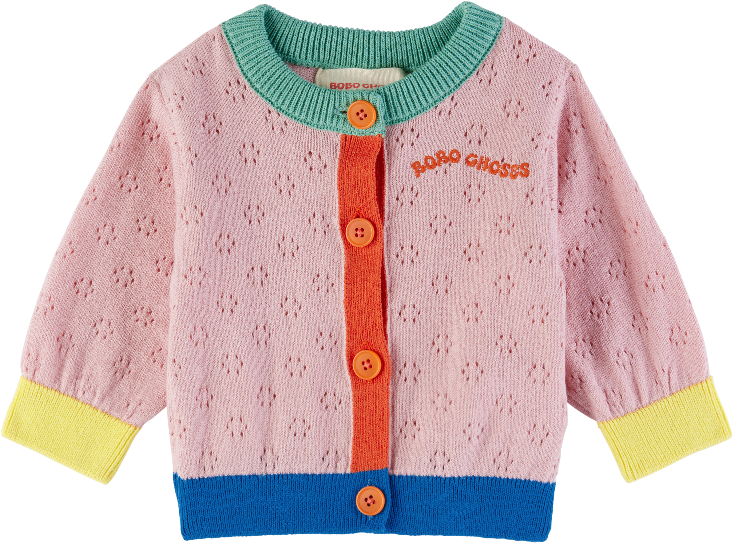 Baby Pink Color Block Open Work Cardigan by Bobo Choses | SSENSE