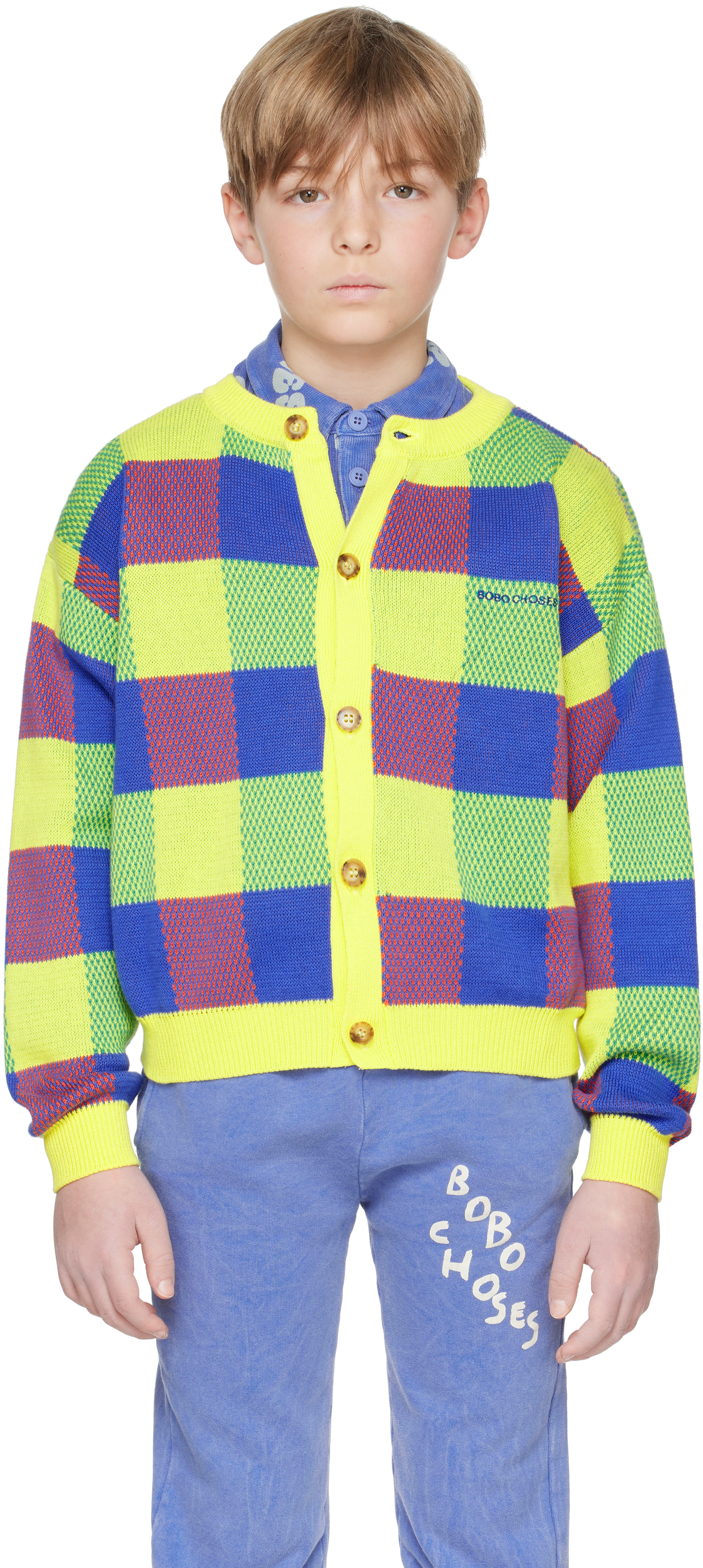 Kids Multicolor Vichy Jacquard Cardigan