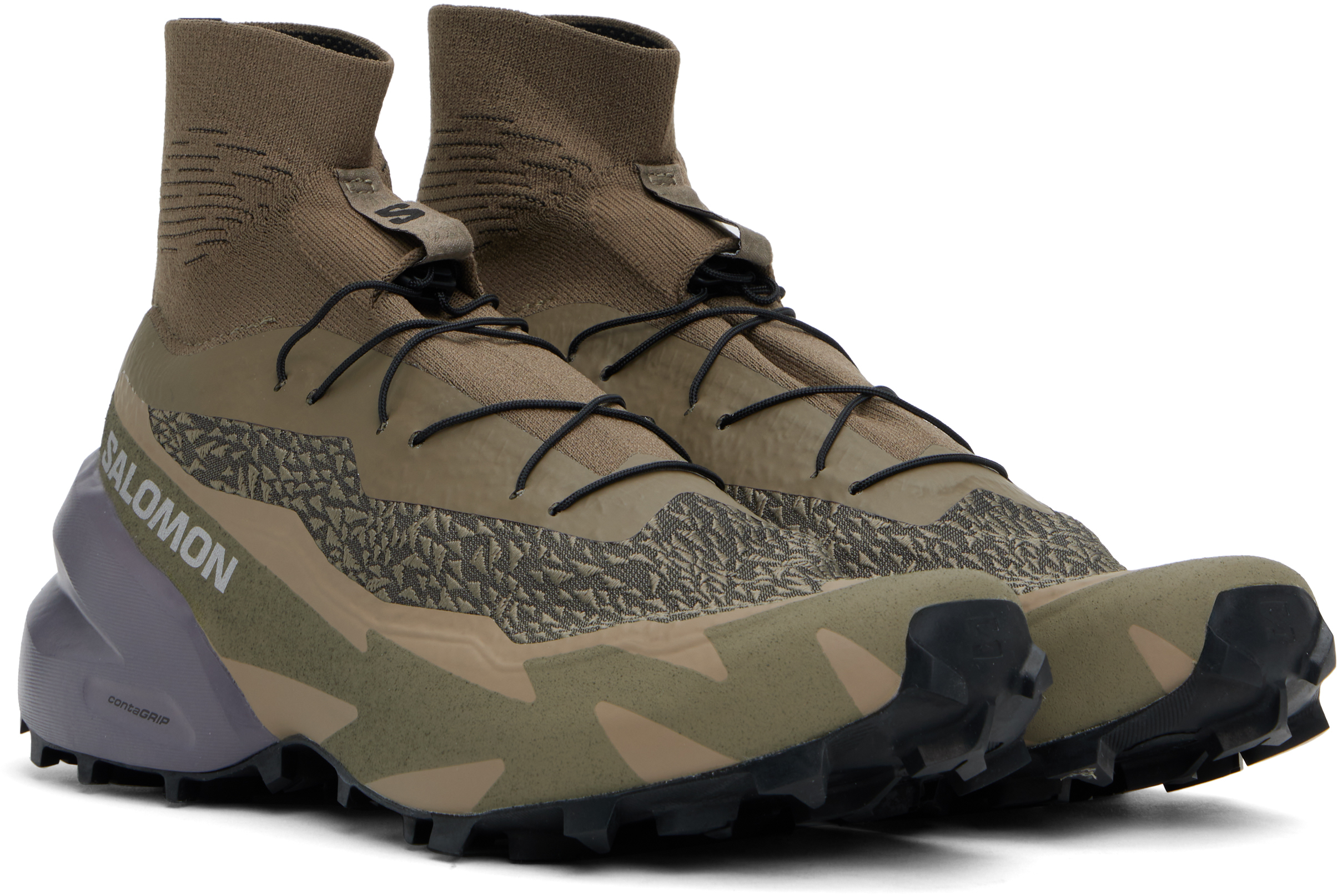 Salomon Khaki Speedcross Advanced Sneakers In Stone Gray/fallen Ro