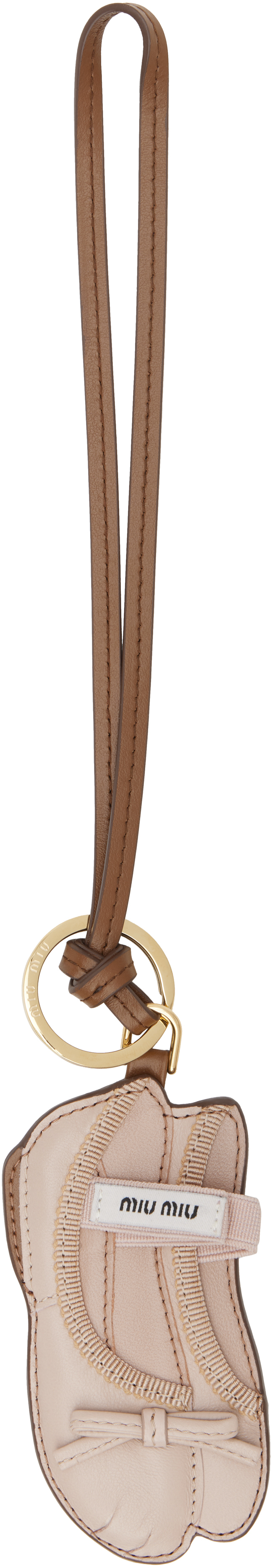 Miu Miu: Brown Miu Ballet Leather Trick Keychain | SSENSE Canada