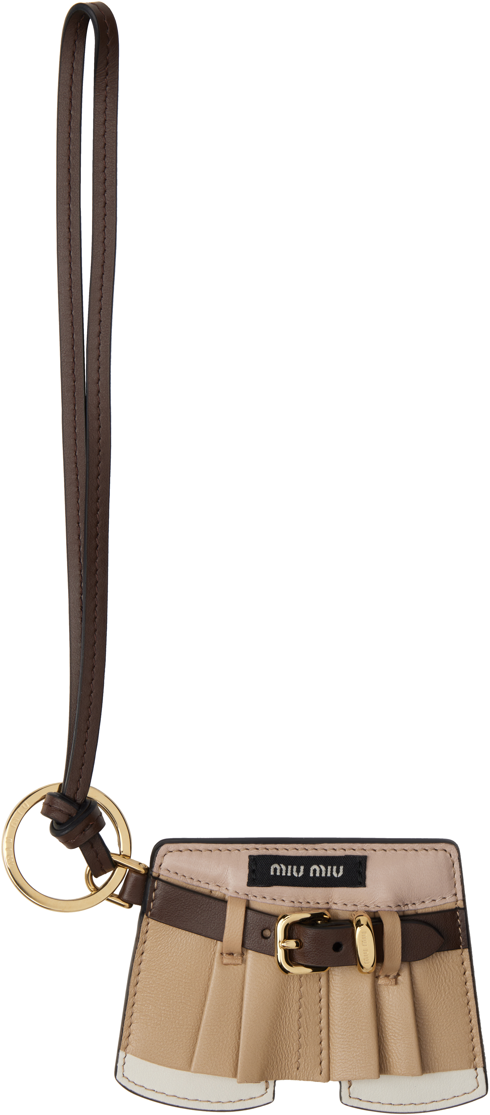 Miu Miu: Brown Leather Trick Keychain | SSENSE Canada