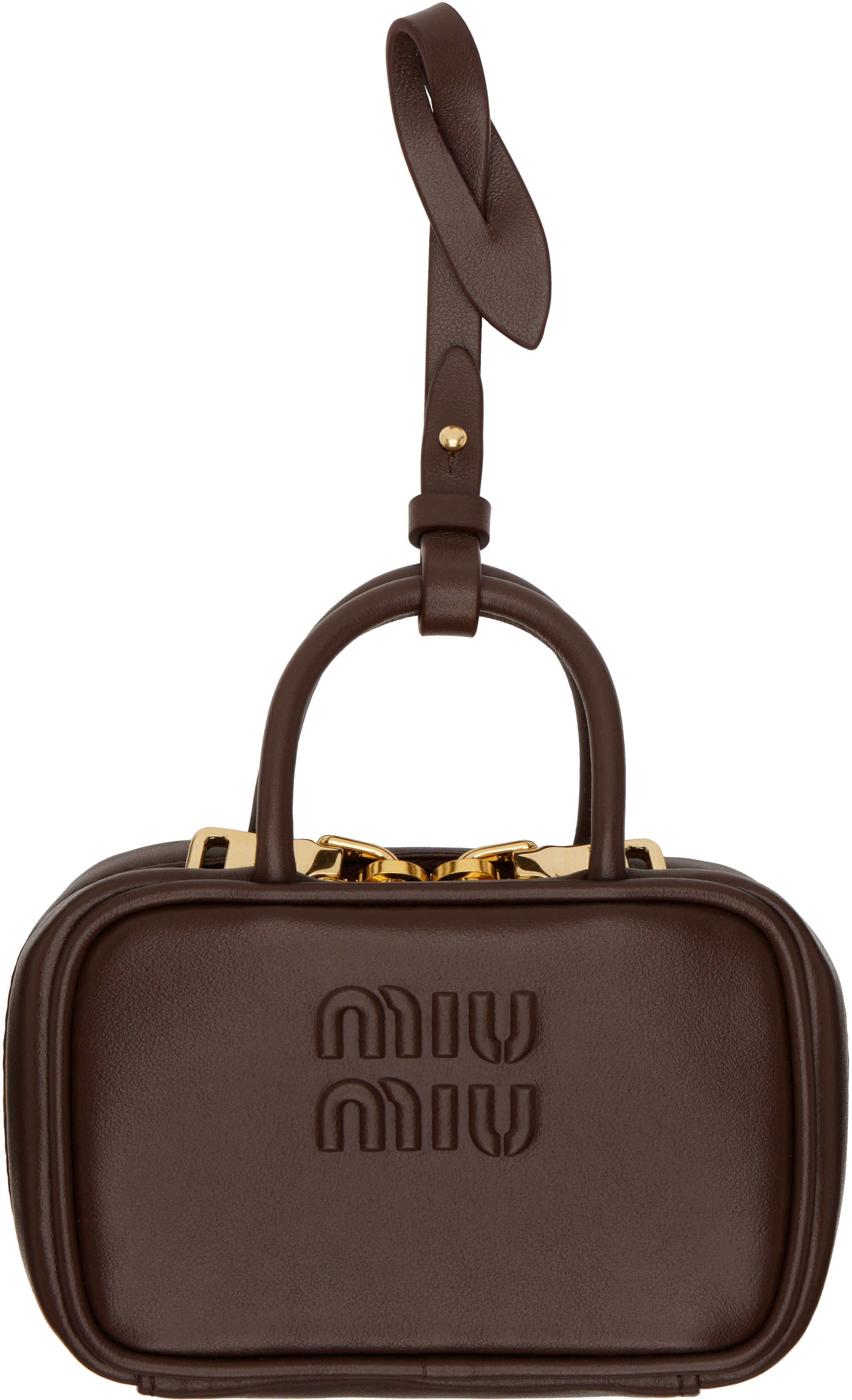 Miu Miu: Brown Leather Trick Keychain | SSENSE Canada