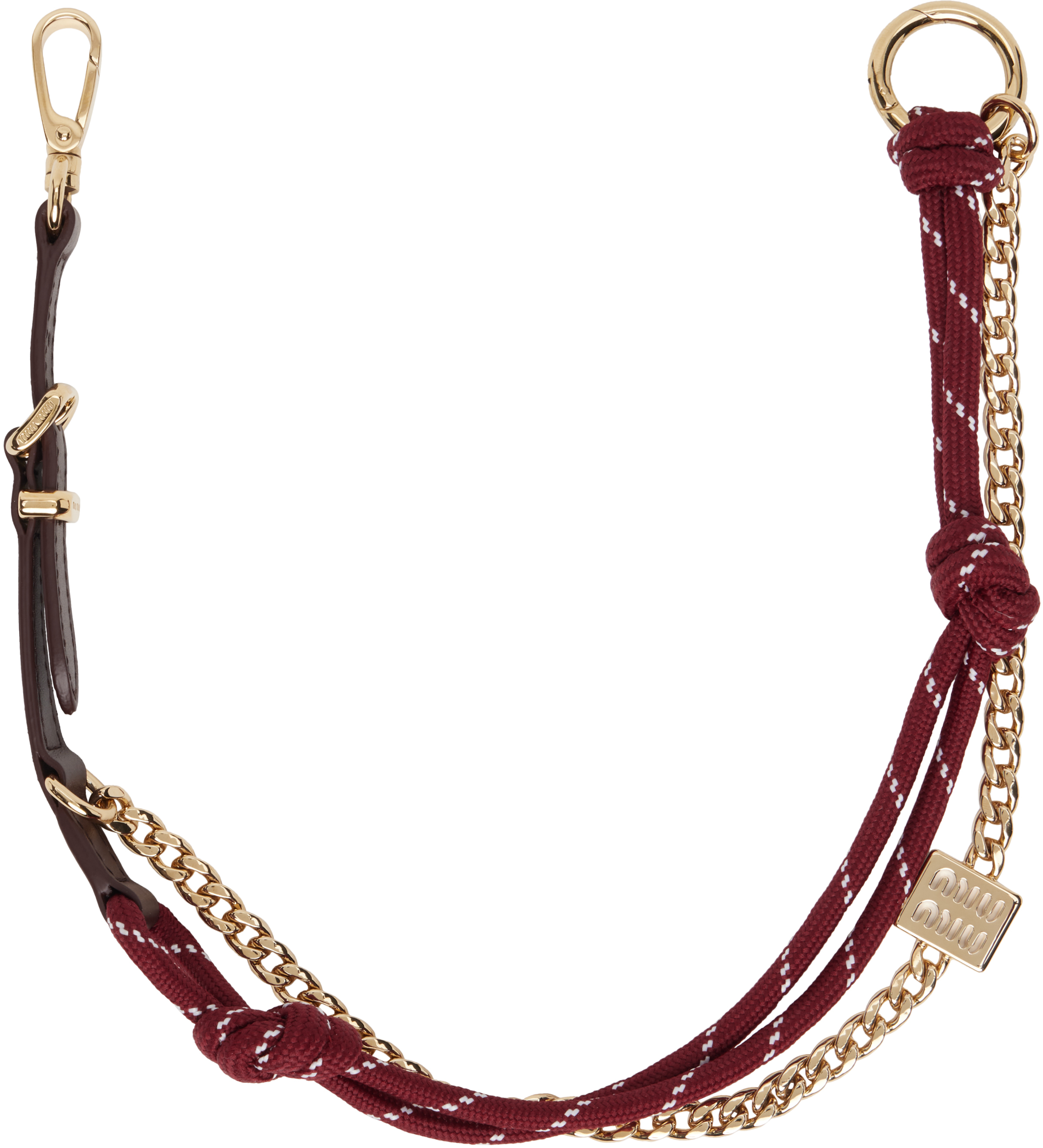 Miu Miu: Brown & Burgundy Leather & Cord Keychain | SSENSE Canada