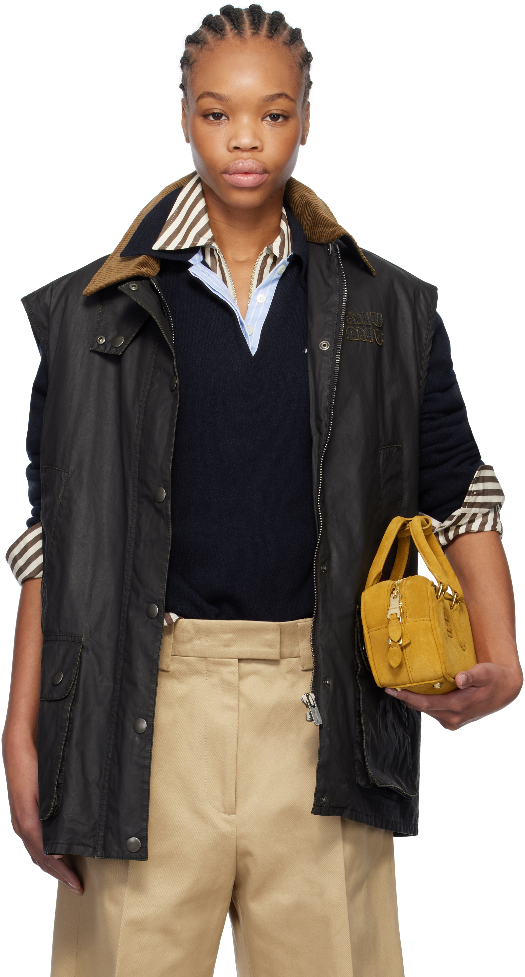 関税込 MiuMiu Resin-finish poplin vest ジャケット Miu Miu: Black Resin-Finish Poplin Vest | SSENSE Canada