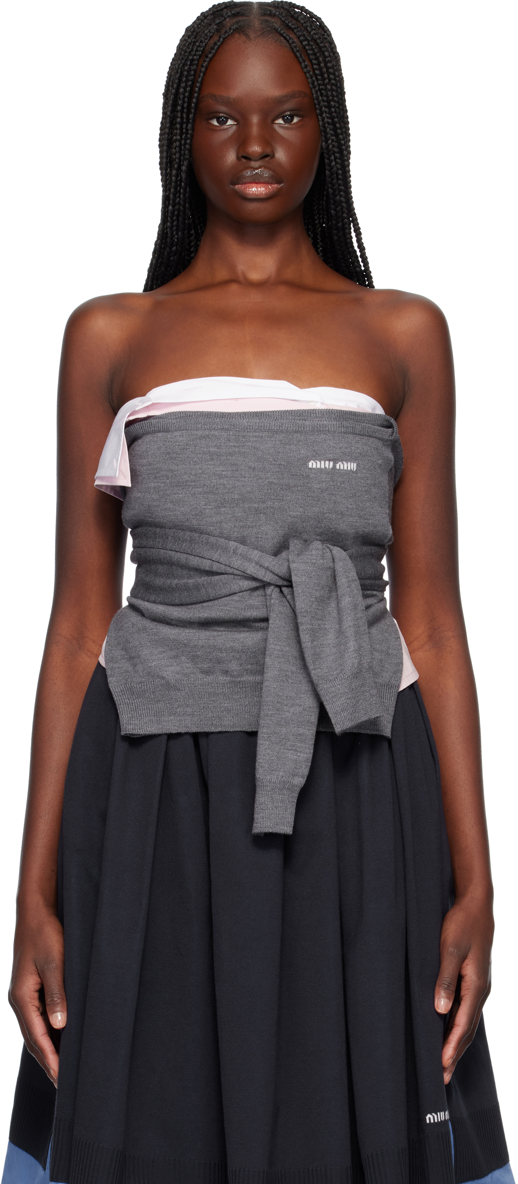 Miu Miu: Gray Wool Boat-Neck Sweater | SSENSE Canada