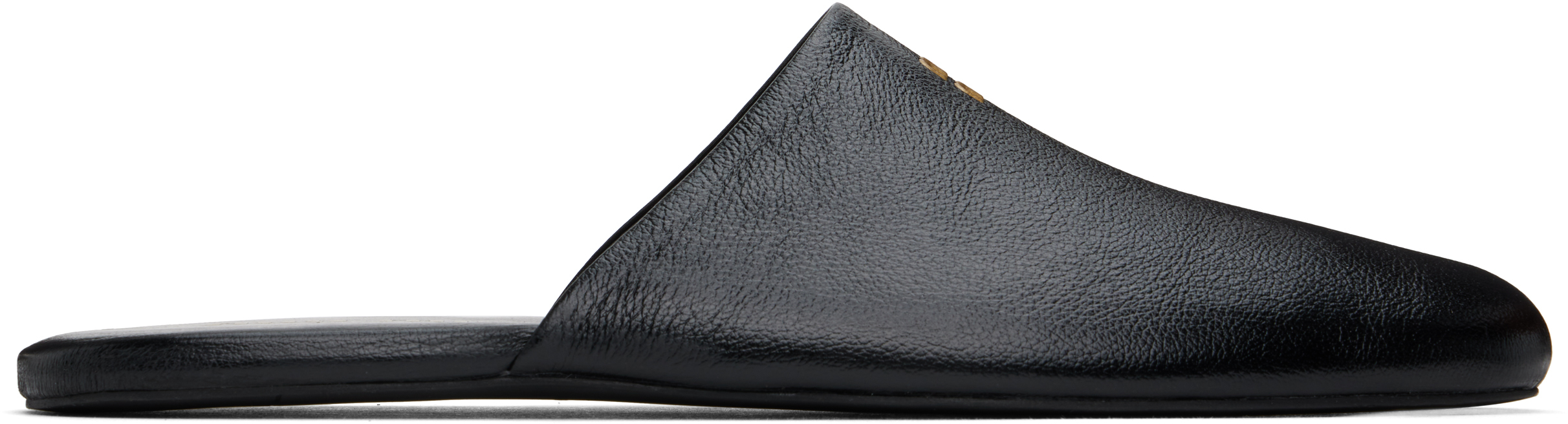 24PF new/MiuMiu ロゴレザーミュール Mule Black Miu Miu: Black Leather Slippers | SSENSE Canada