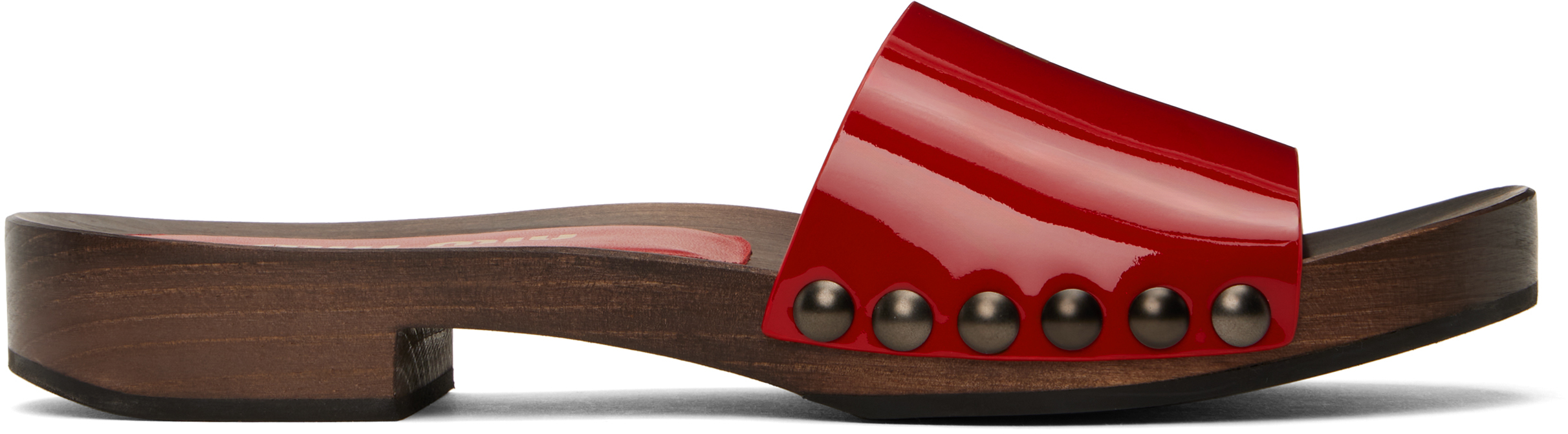 Miu Miu: Red Patent Leather Clogs | SSENSE Canada