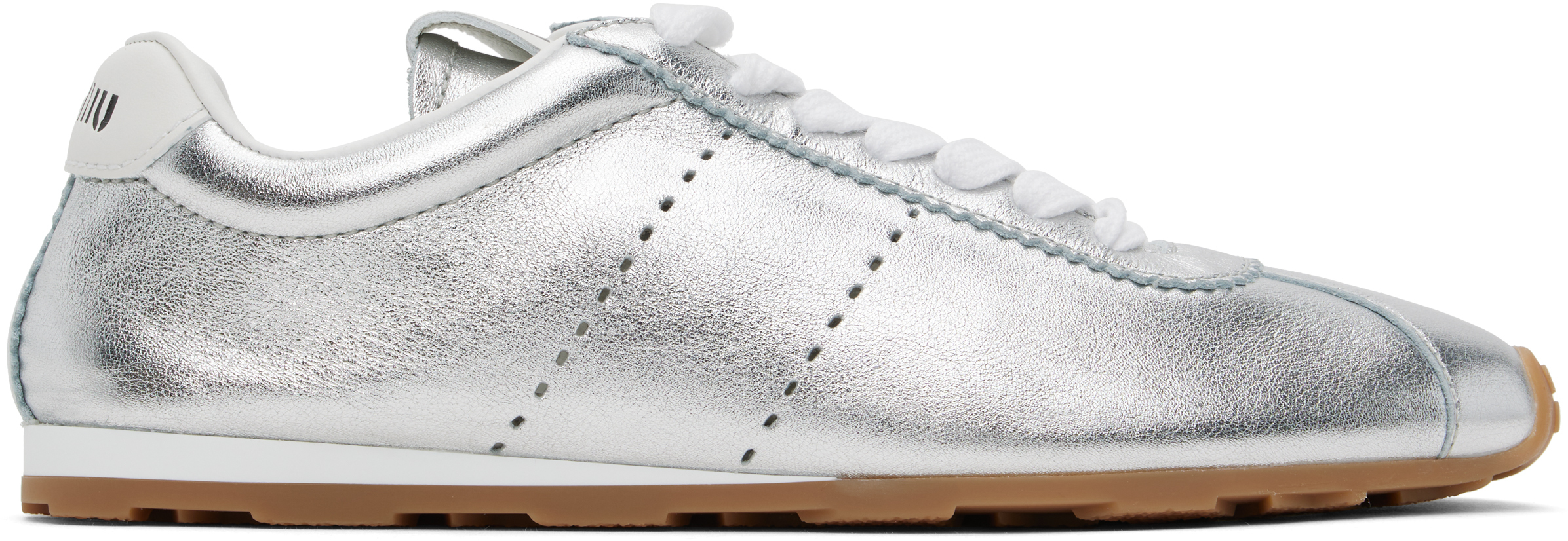 Miu Miu: Silver Plume Mordoré Calfskin Sneakers | SSENSE Canada