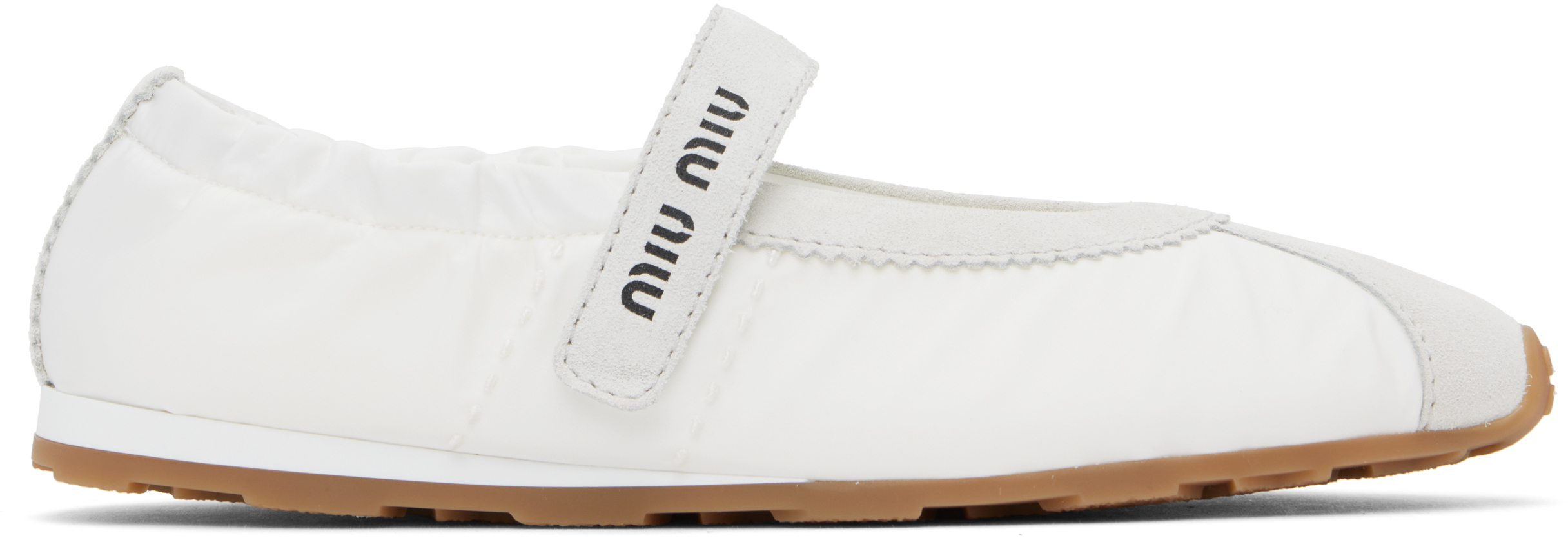 Miu Miu: White & Gray Suede Nylon Ballerina Sneakers | SSENSE Canada