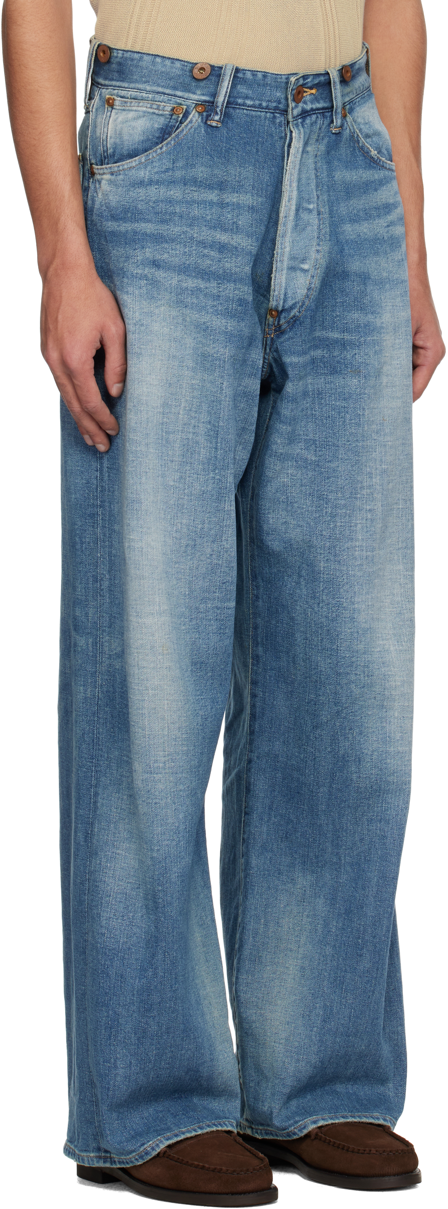 Shop Taiga Takahashi Blue Lot. 704 C.1920's Jeans In Damaged Indigo