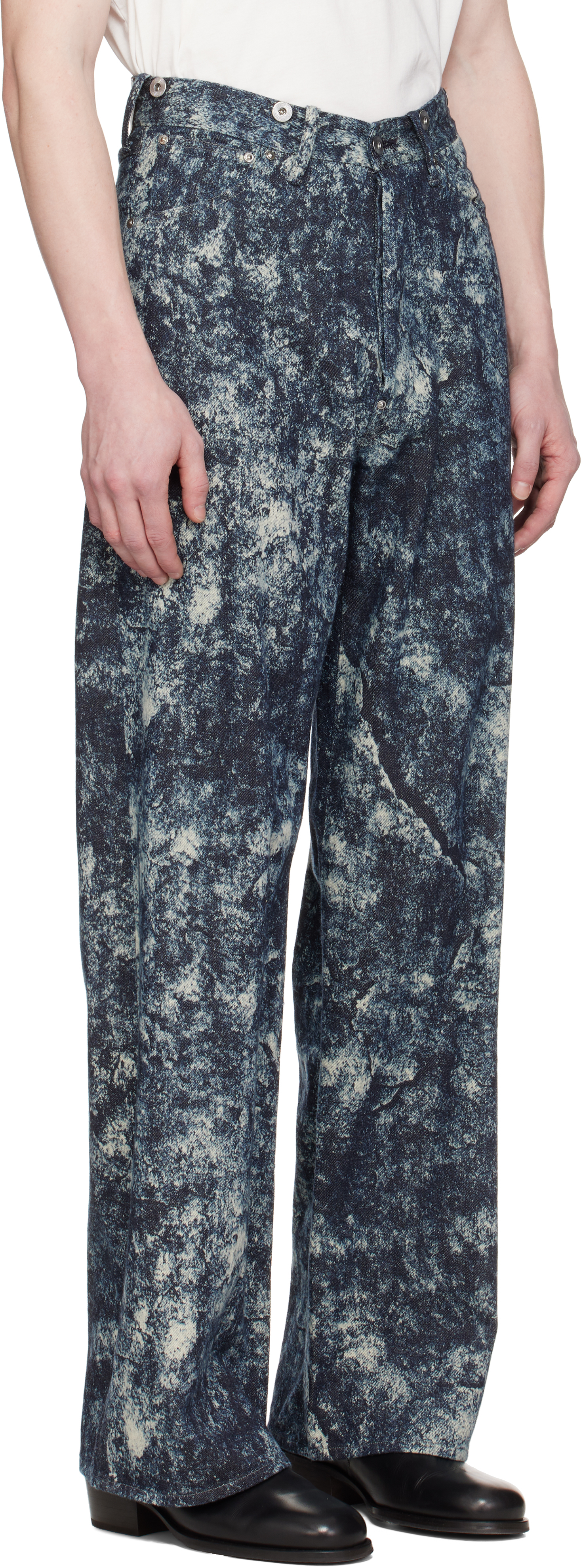 Taiga Takahashi Printed Jeans In Discharged Indigo