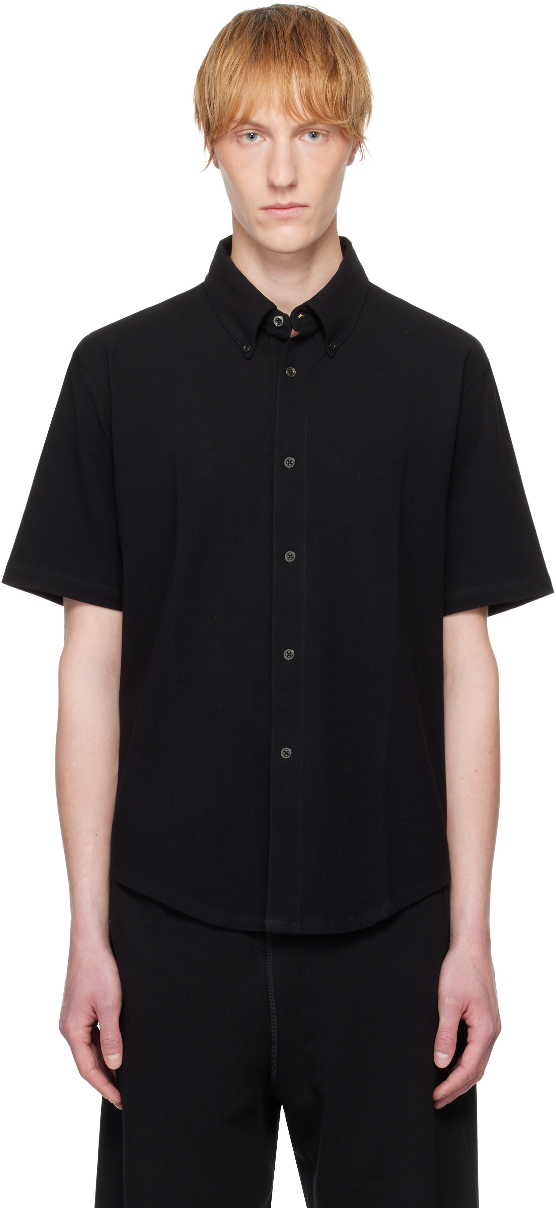 Black S/S Piqué Button Down Shirt