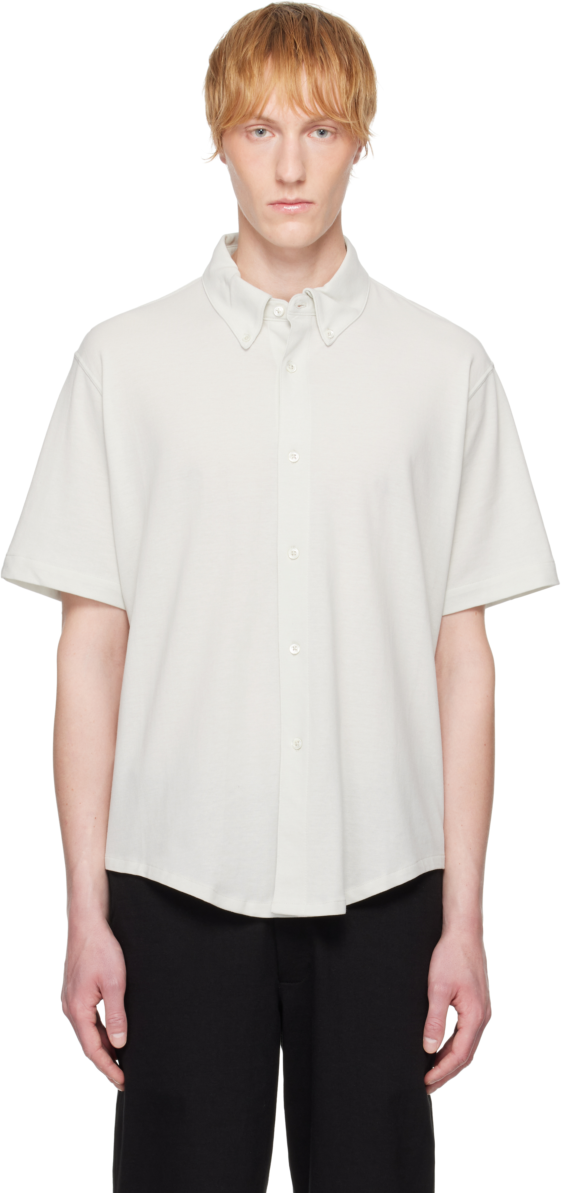 LADY WHITE CO. OFF-WHITE S/S PIQUÉ BUTTON DOWN SHIRT