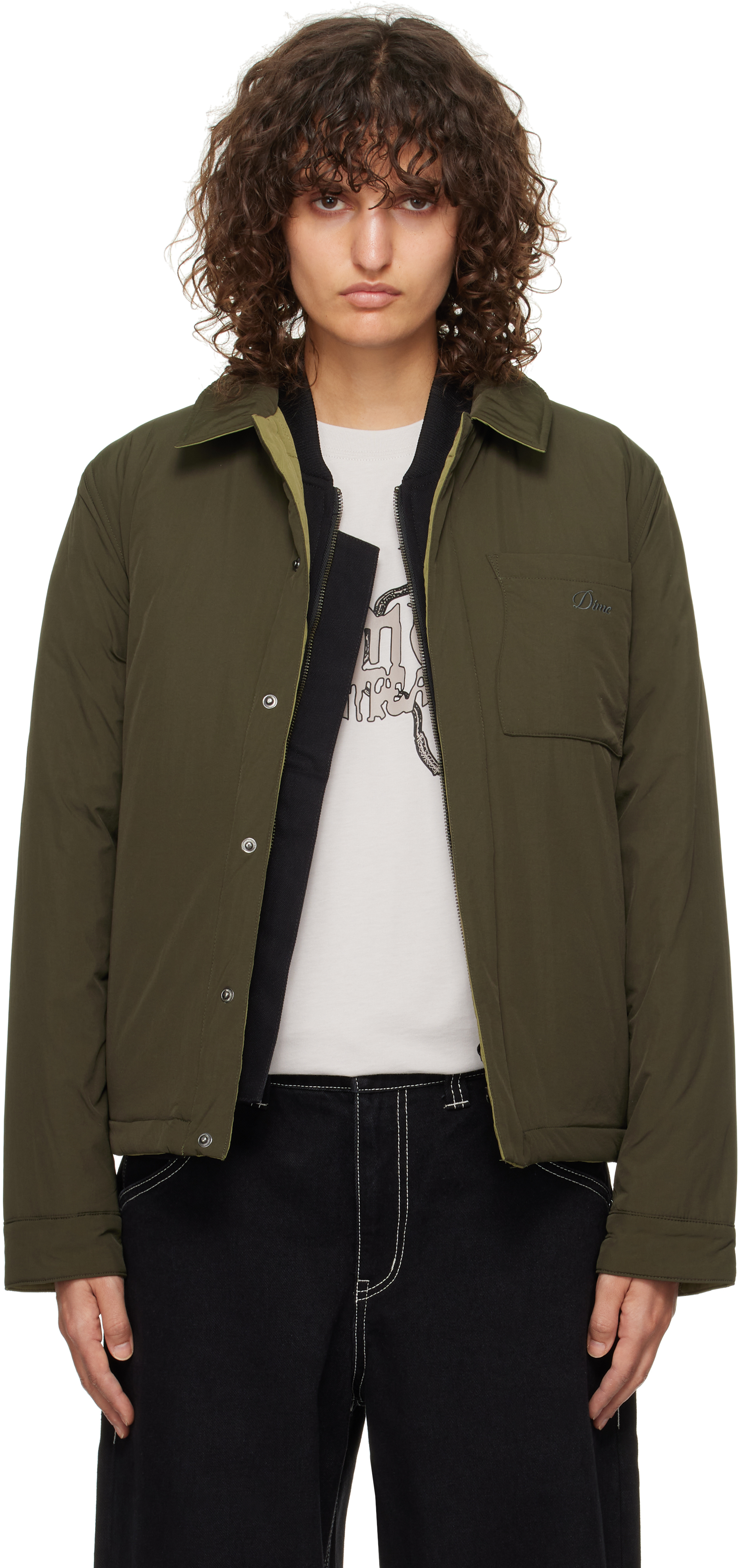 Shop Dime Green Insulated Reversible Jacket In Moss/army