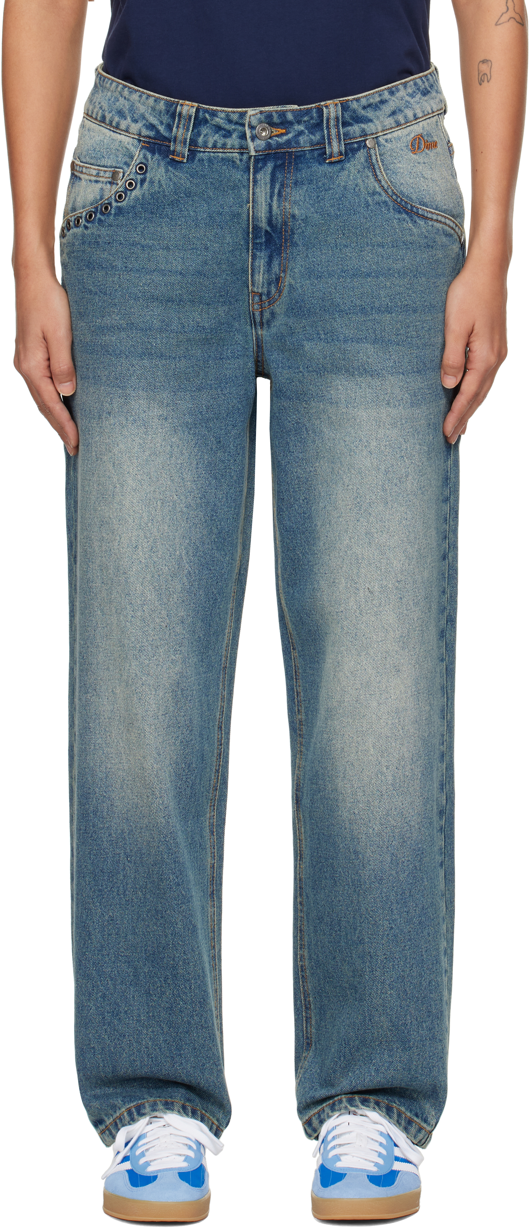 Shop Dime Blue Classic Relaxed Jeans In Sandblasted Indigo