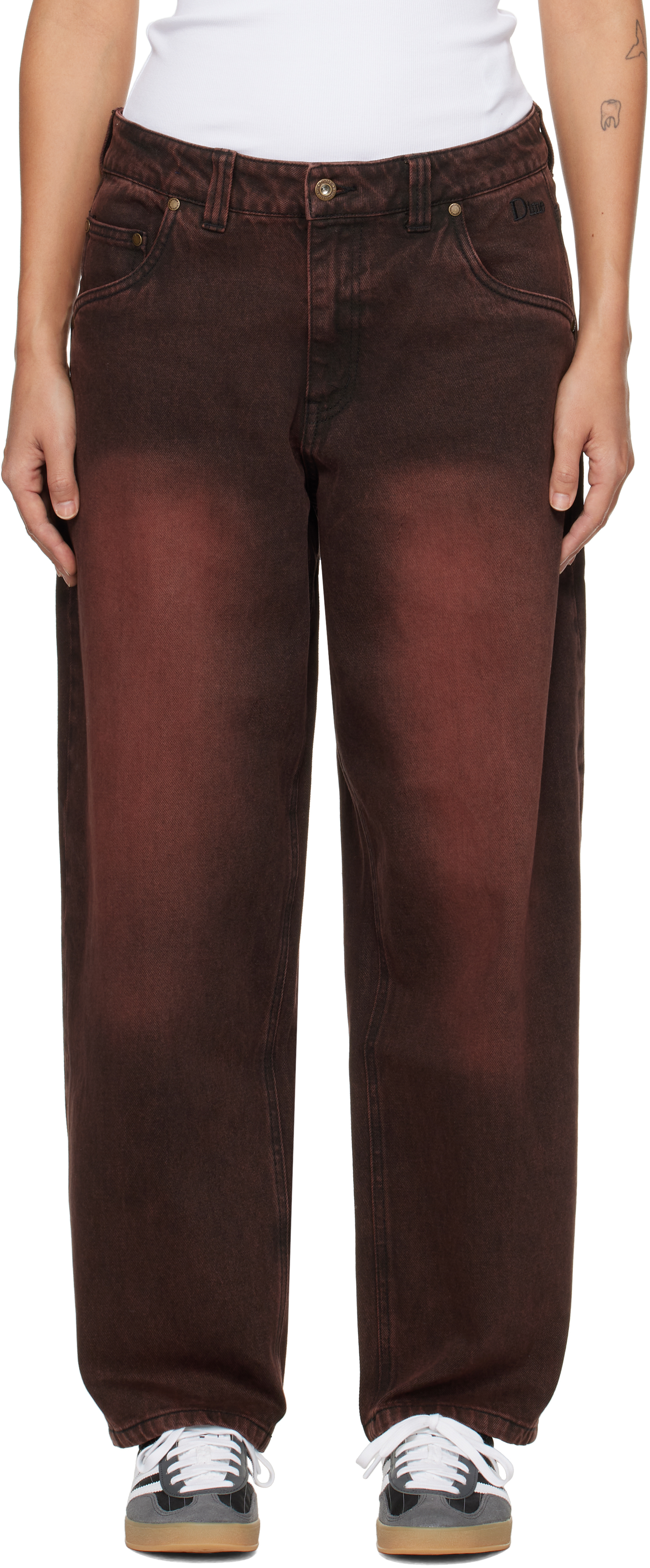 Shop Dime Burgundy Classic Baggy Jeans In Sandblasted Copper