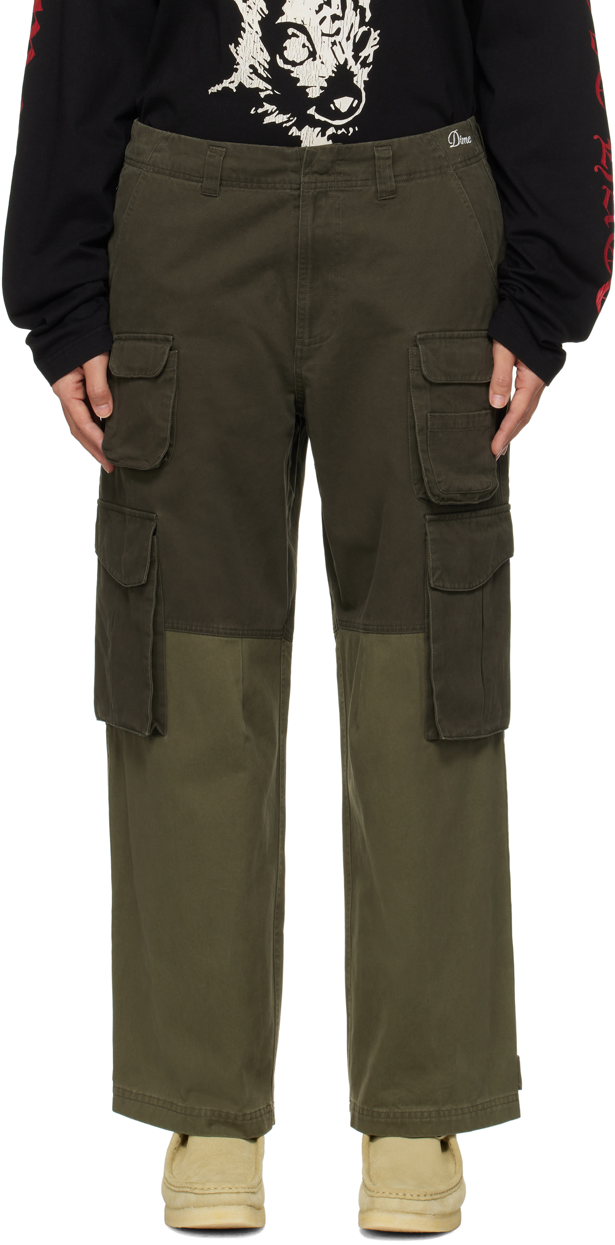 Shop Dime Khaki Fishing Cargo Pants In Olive