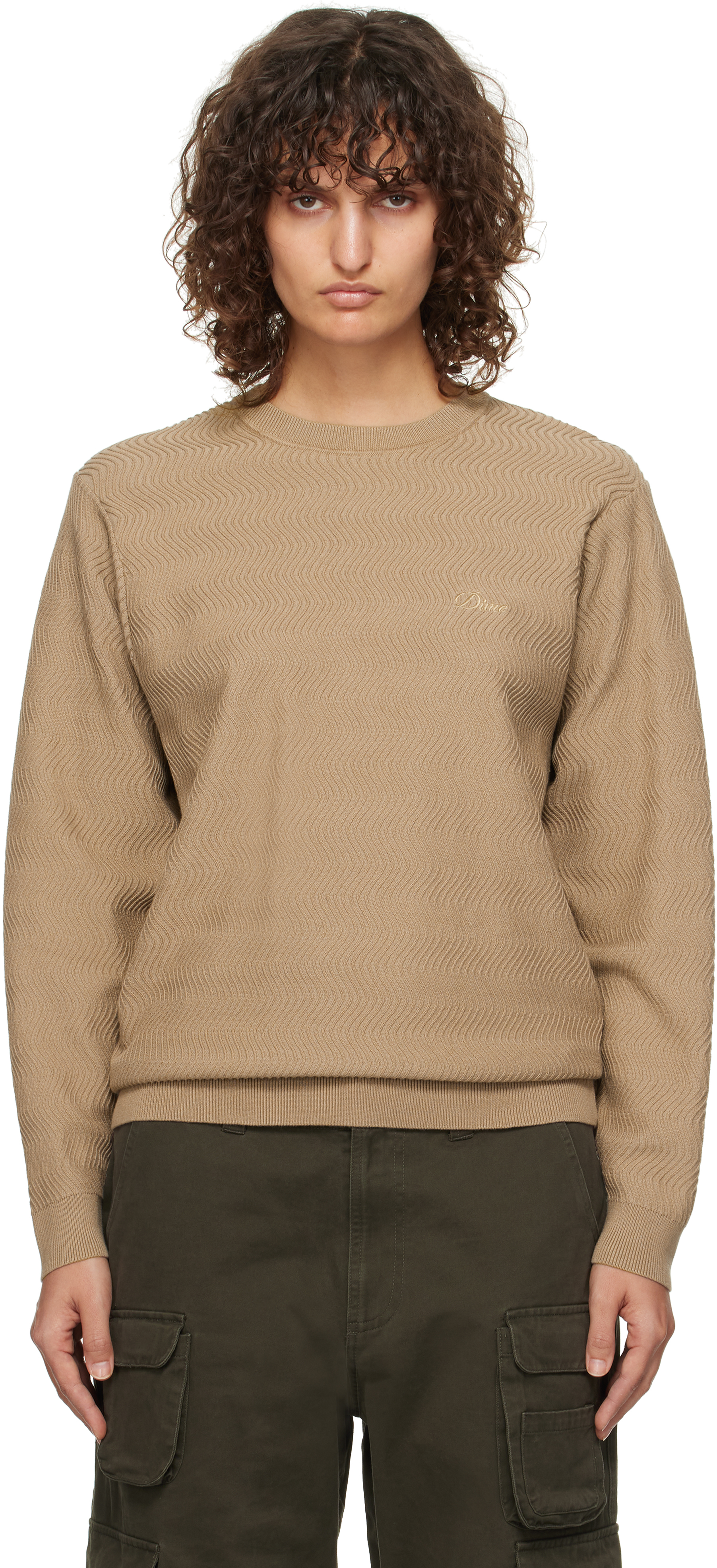 Beige Wave Cable Knit Sweater