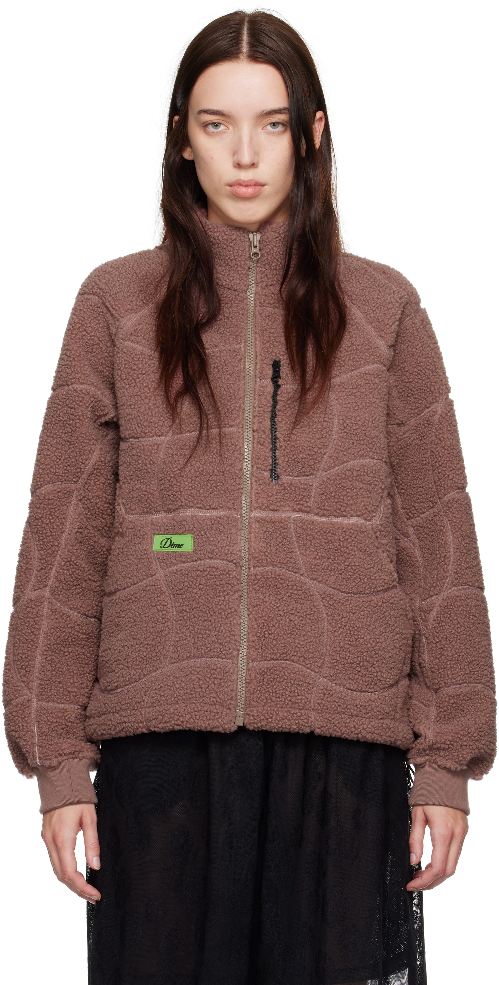 Shop Dime Purple Coverstitch Sherpa Fleece Jacket In Mauve