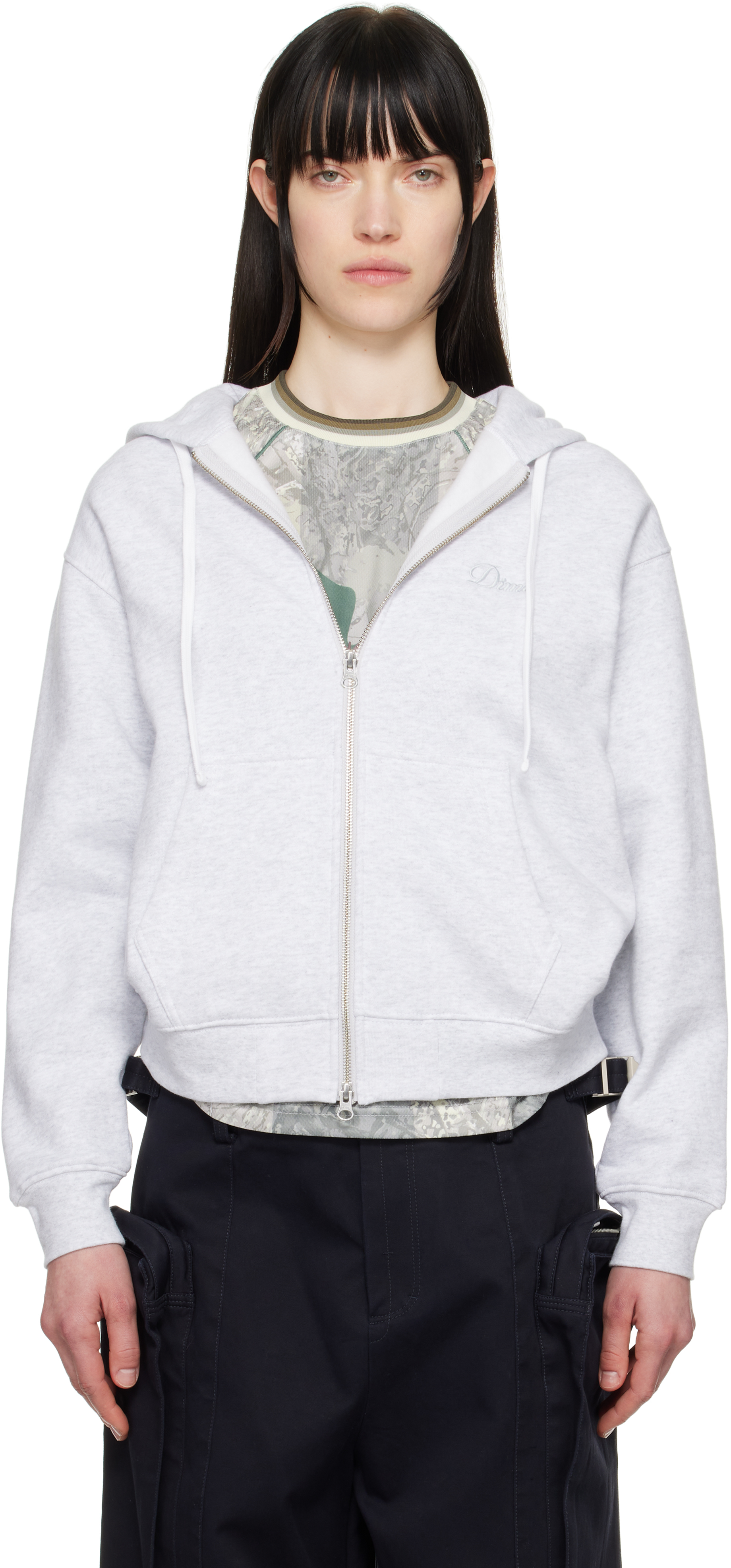 Gray Cursive Zip Up Hoodie