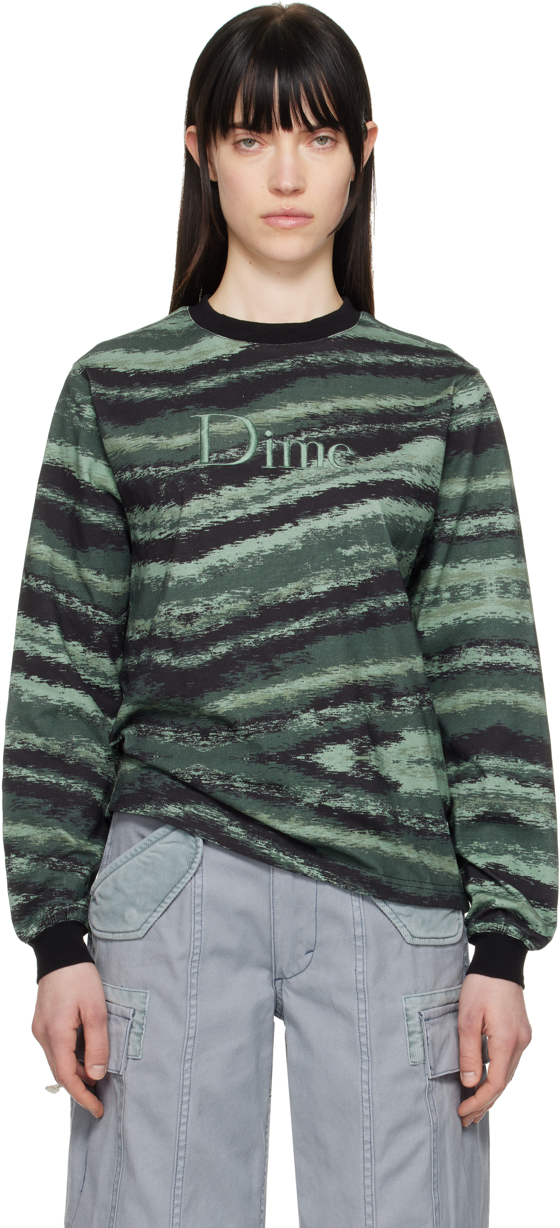 Green 
Black Brushstroke Ls T-shirt