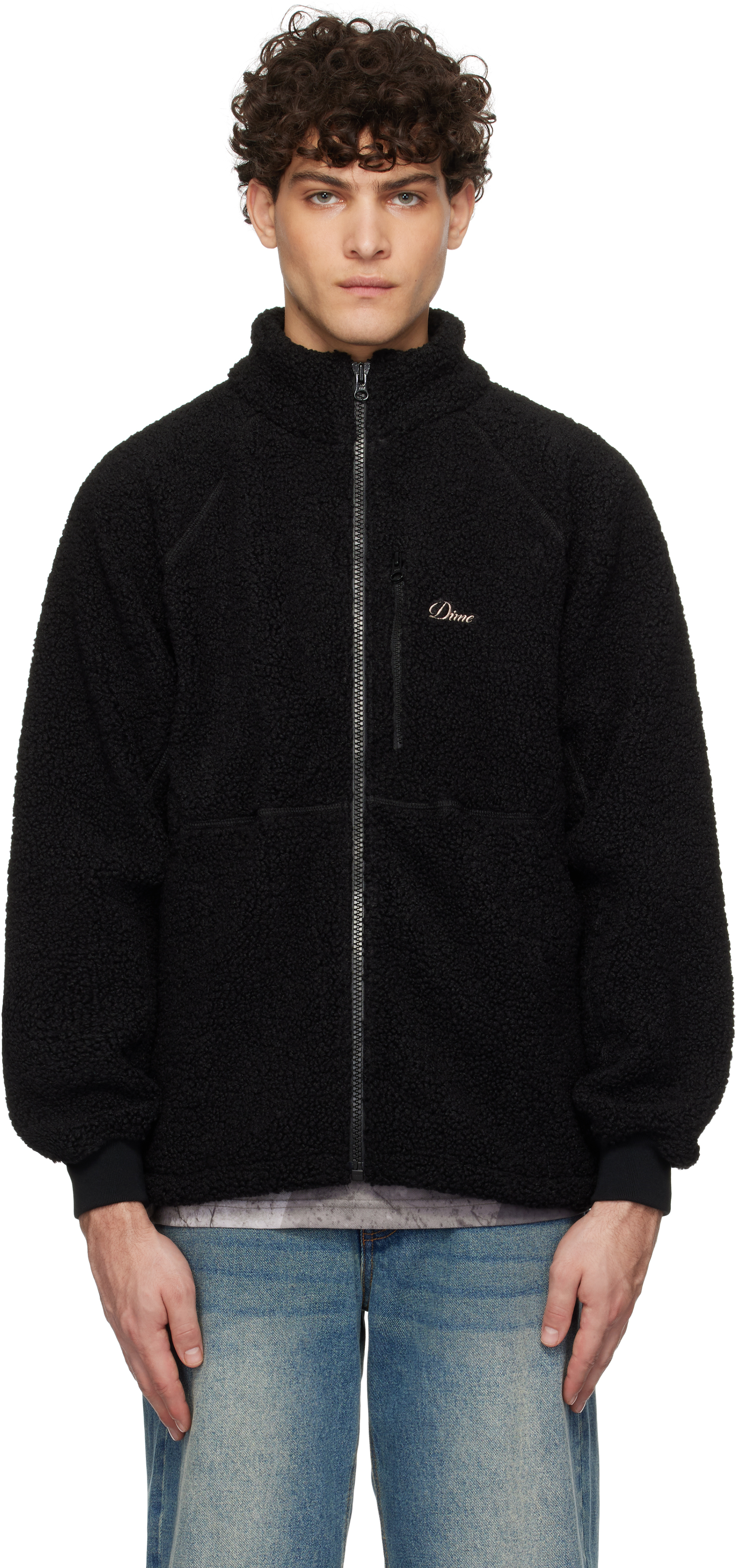 Black Polar Fleece Sherpa Zip Jacket