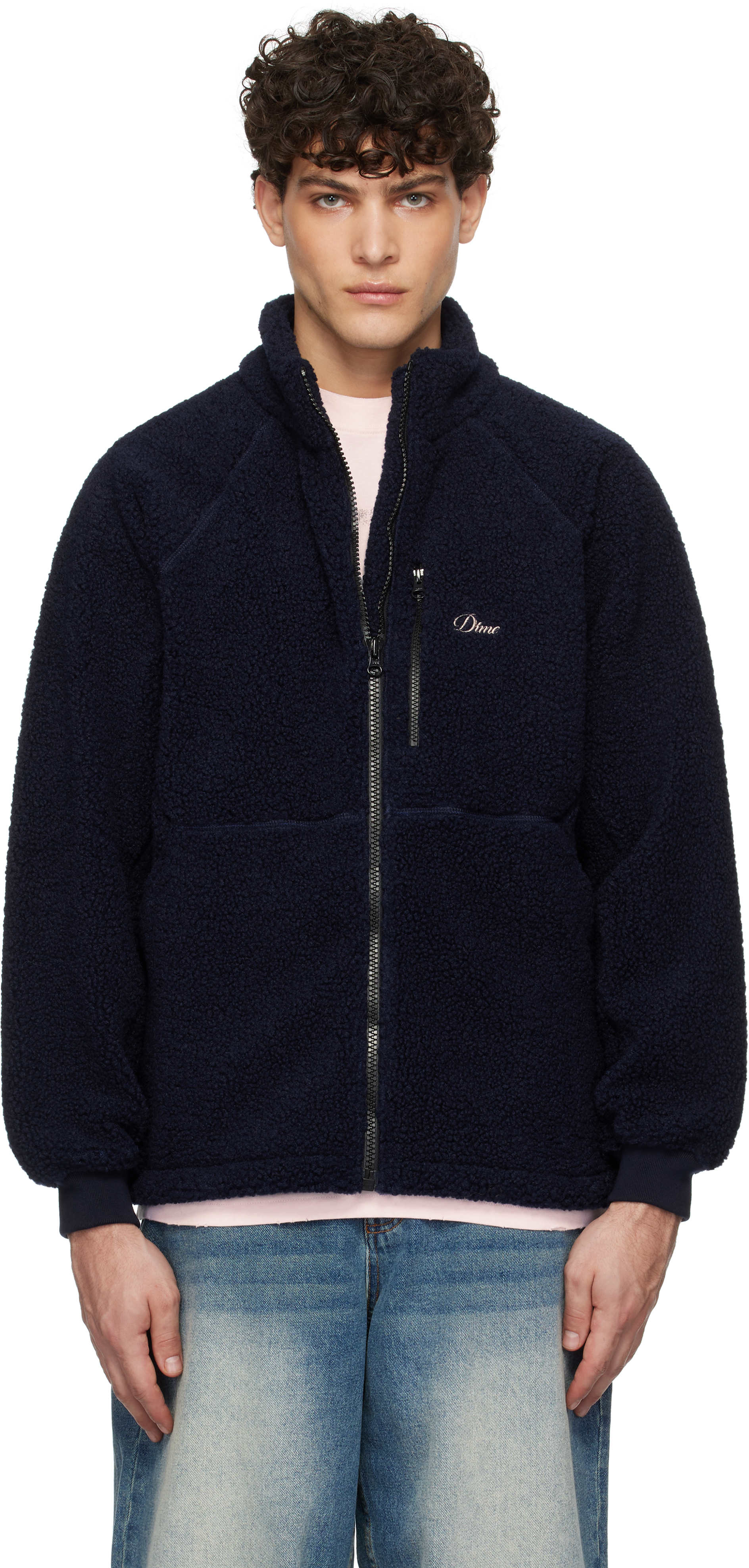 Navy Polar Fleece Sherpa Zip Jacket