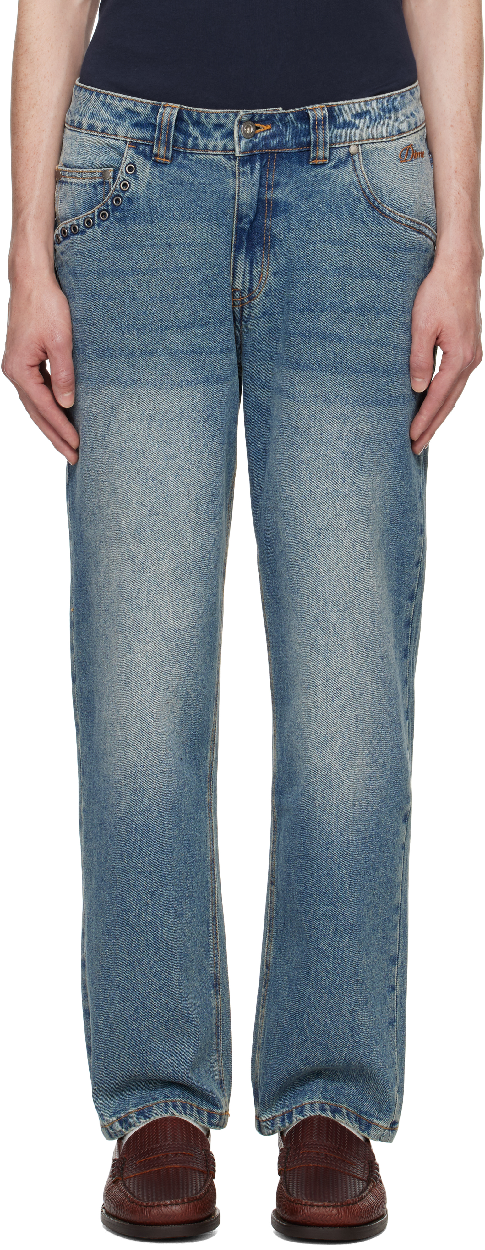 Shop Dime Blue Classic Relaxed Jeans In Sandblasted Indigo