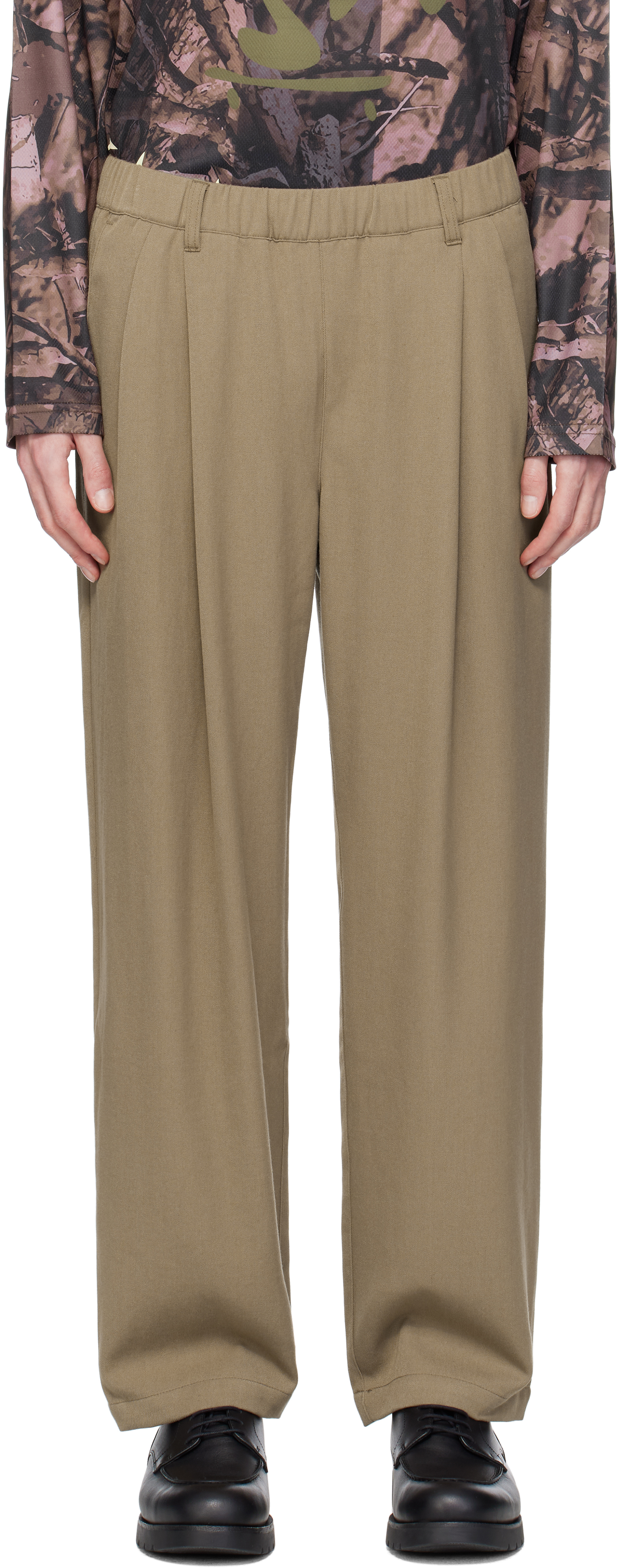 Tan Pleated Twill Trousers