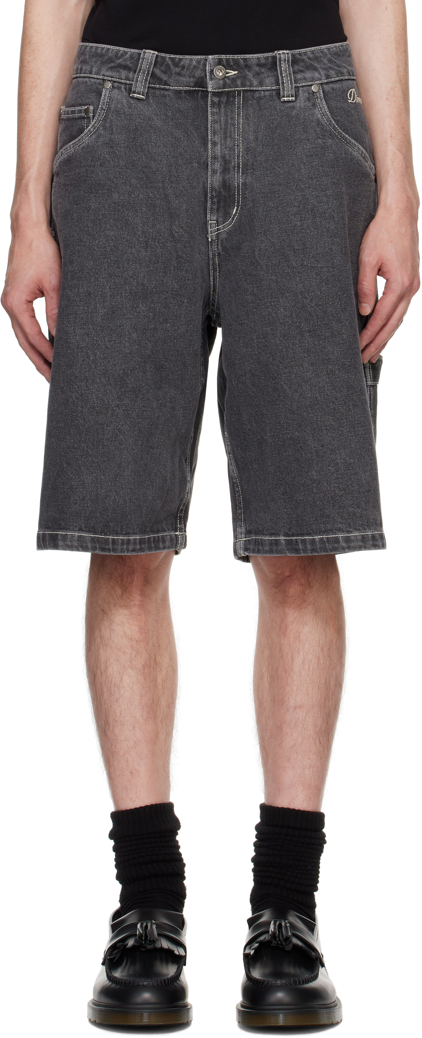 Shop Dime Black Classic Denim Shorts In Faded Black