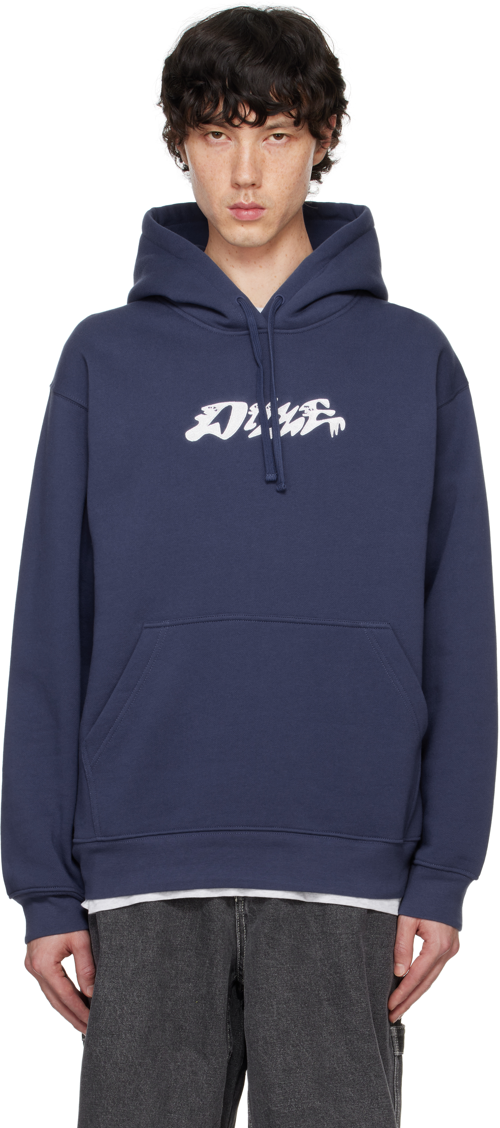 Shop Dime Navy Happy Hoodie In Night Blue