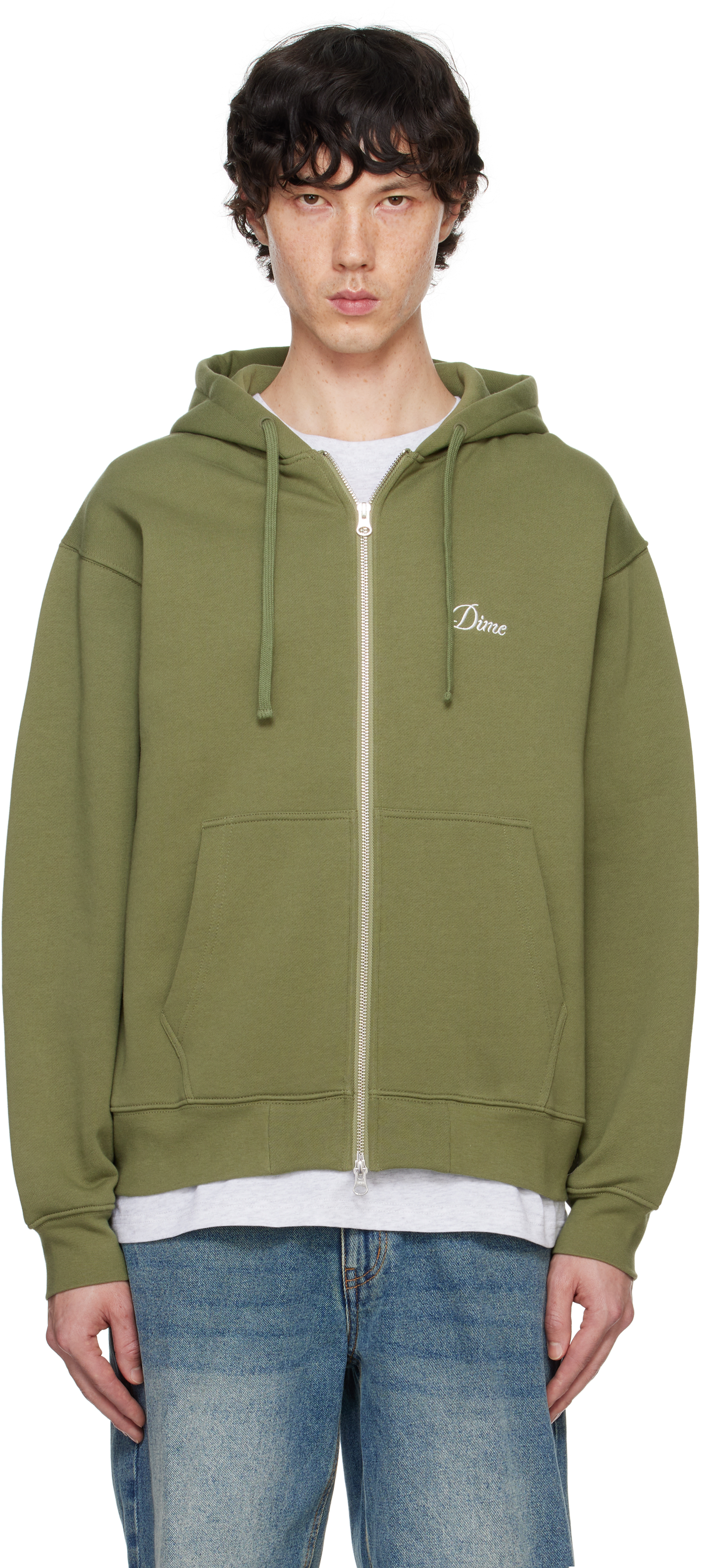 Green Cursive Zip Hoodie